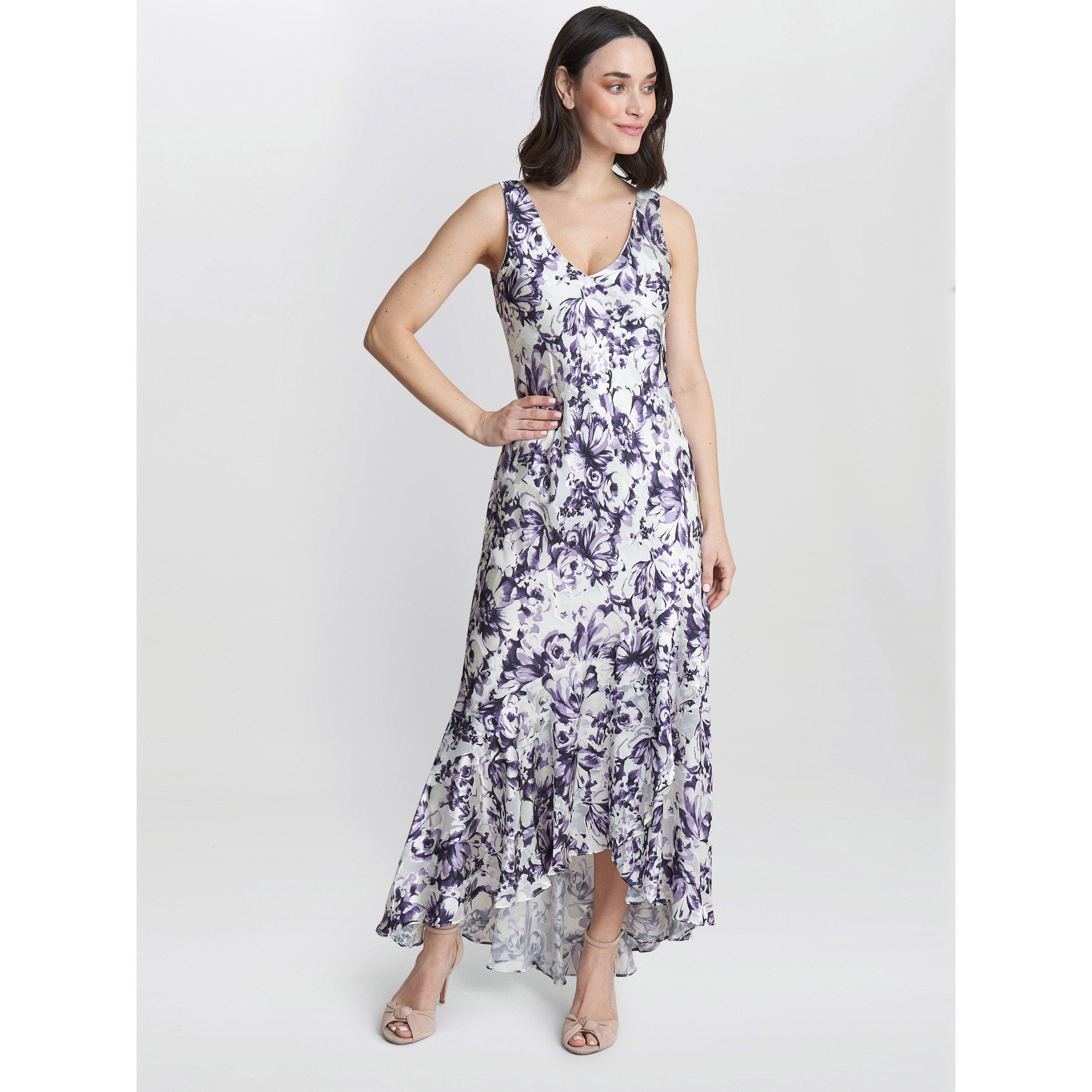 Ivory / Purple - Gina Bacconi - Rina Printed Midi Dress And Jacket - 5