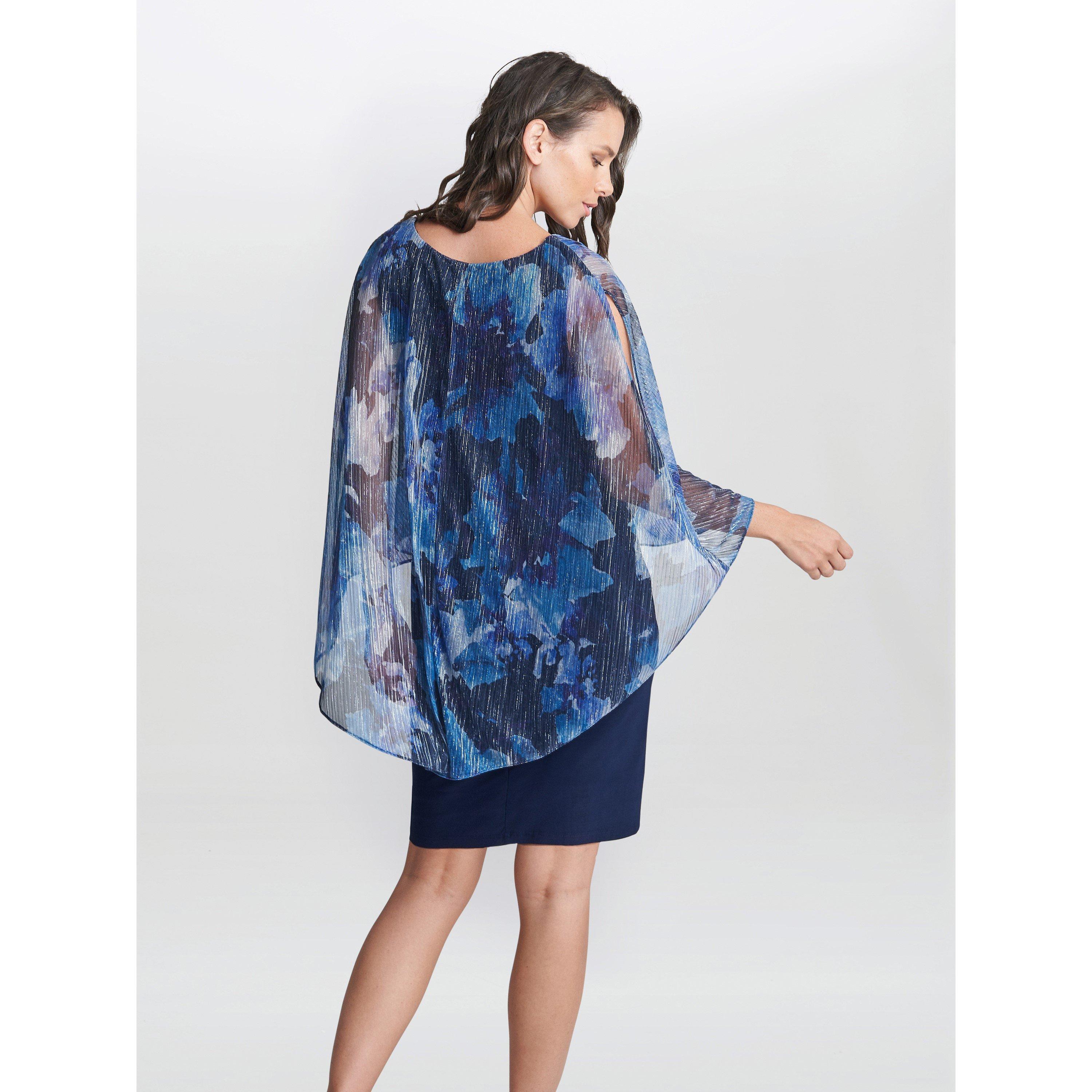 Navy / Silver - Gina Bacconi - Brenya Floral Shimmer Popover Dress - 2
