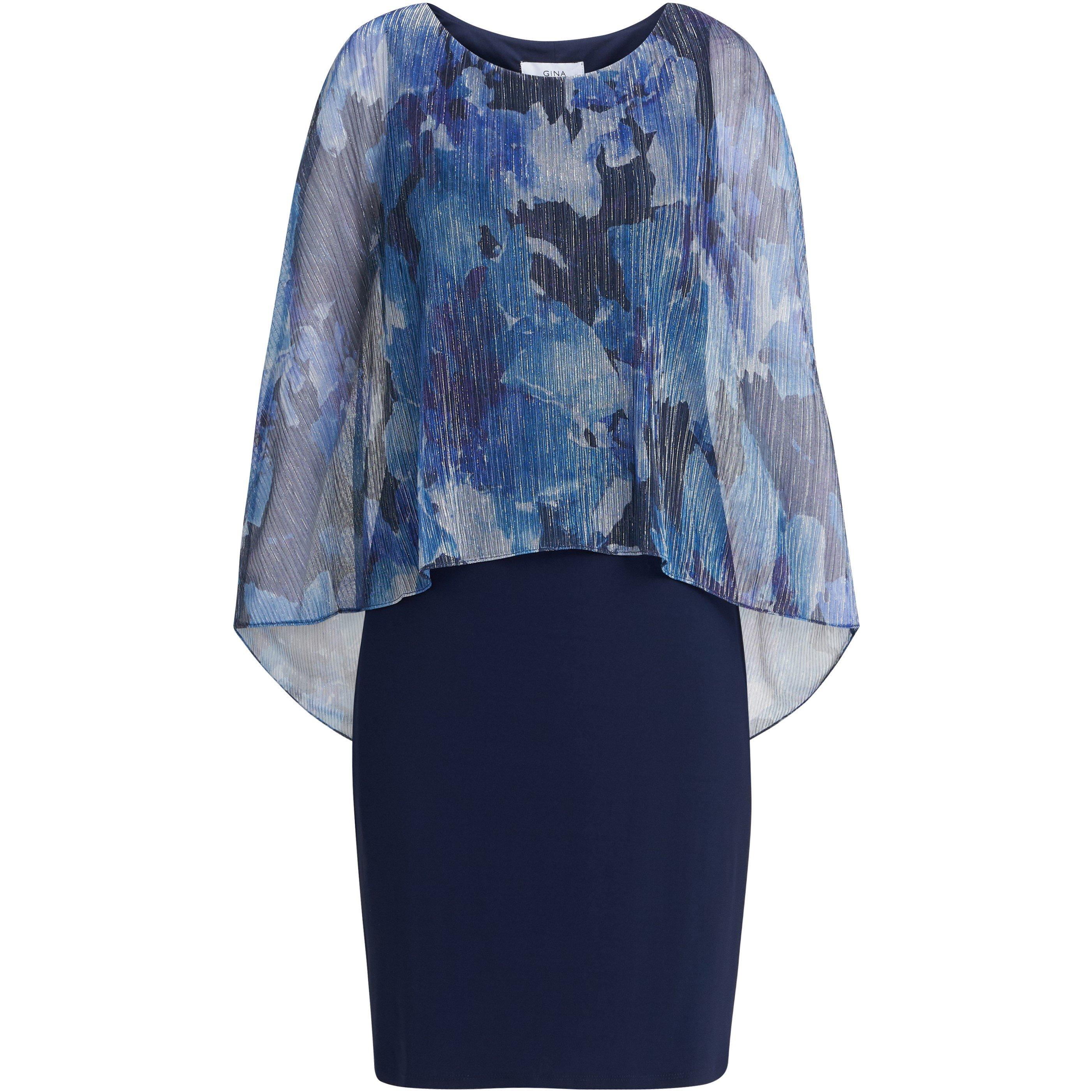 Navy / Silver - Gina Bacconi - Brenya Floral Shimmer Popover Dress - 4