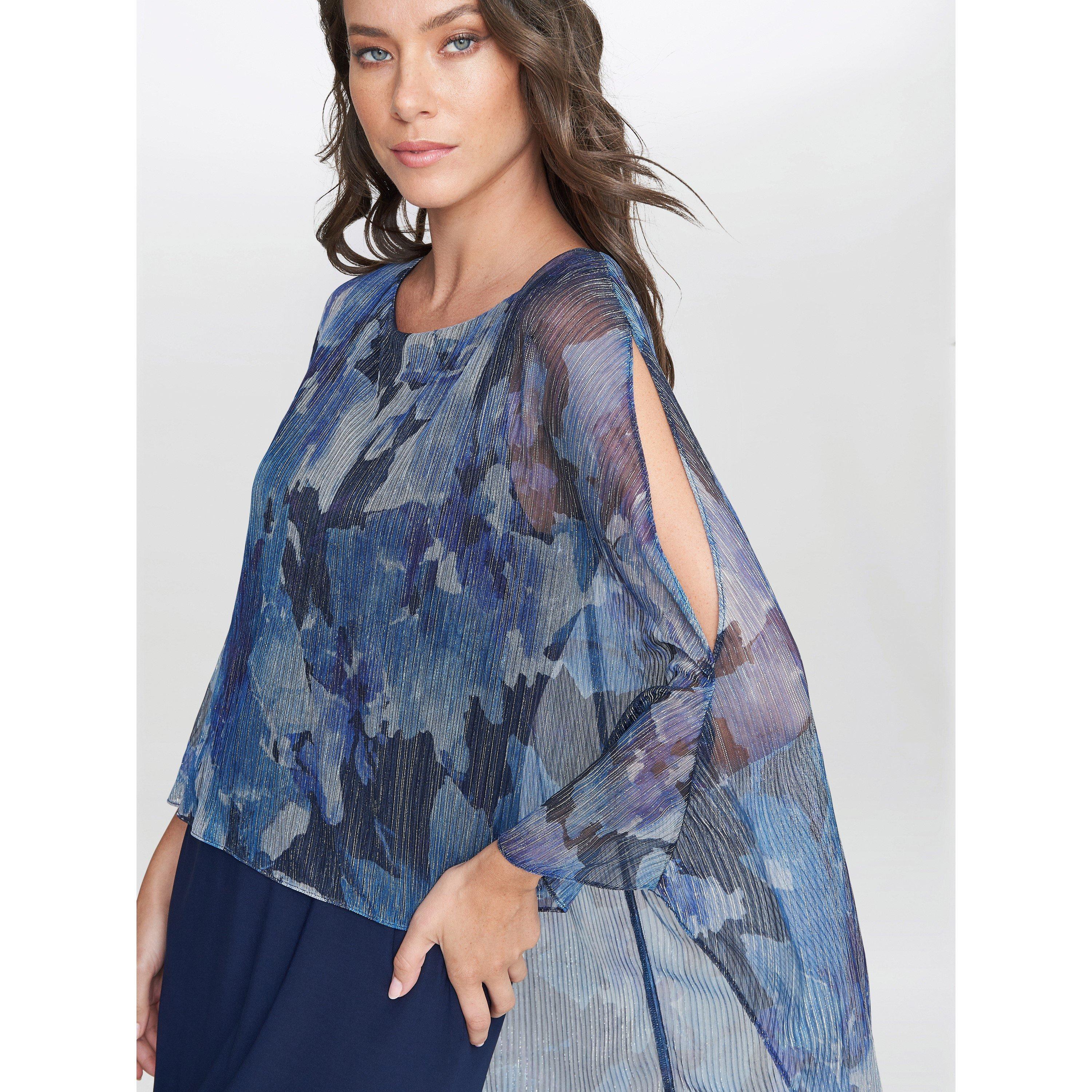Navy / Silver - Gina Bacconi - Brenya Floral Shimmer Popover Dress - 5