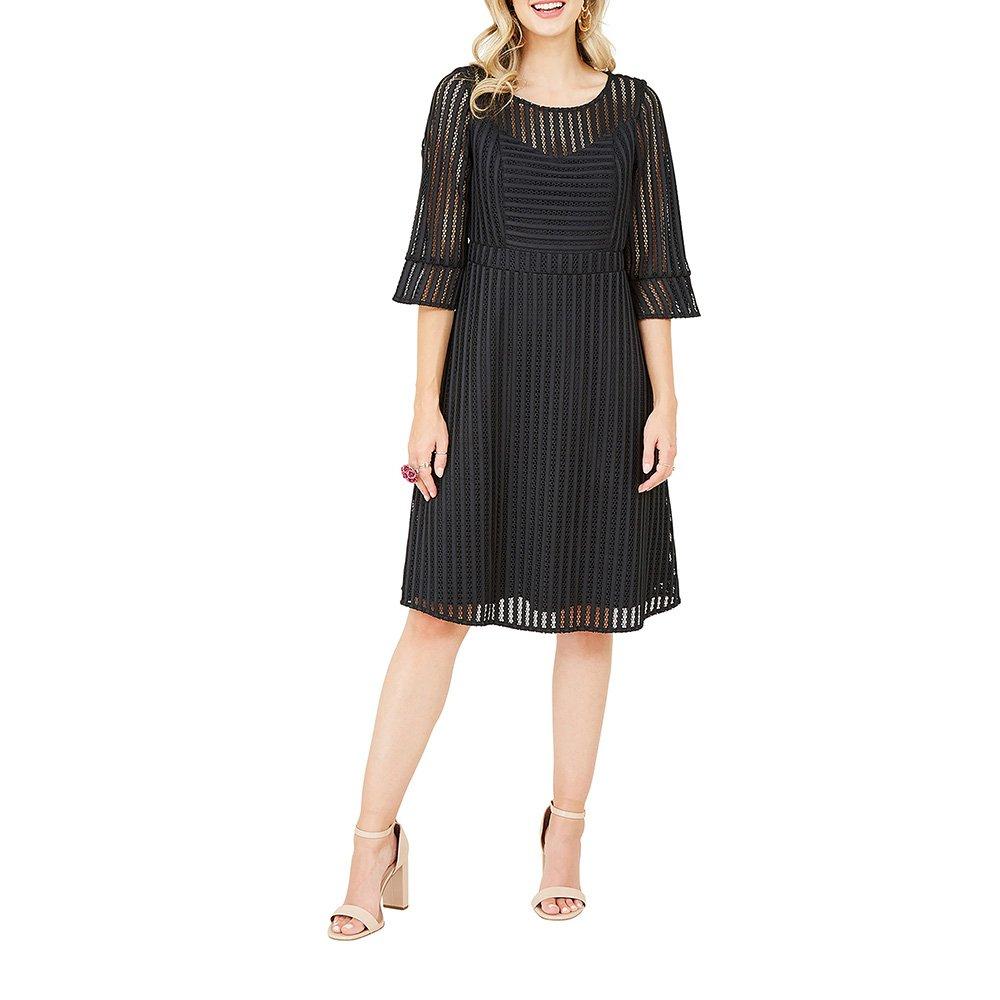 Black - Yumi - Black Fishnet Skater Dress - 1