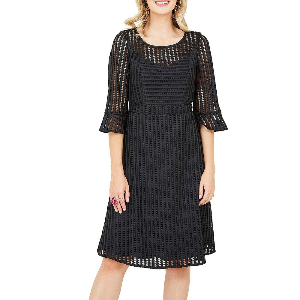 Black - Yumi - Black Fishnet Skater Dress - 2