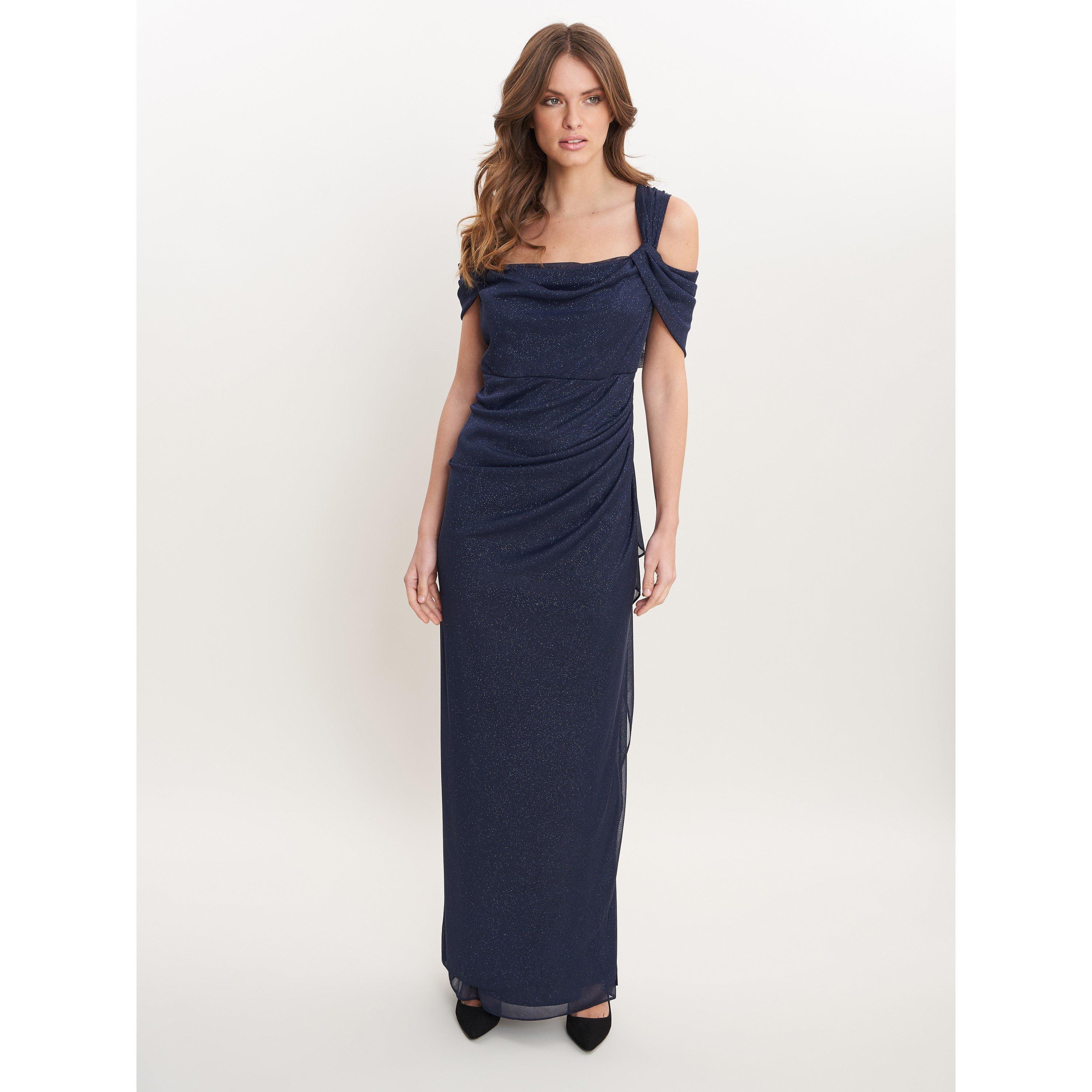 Navy - Gina Bacconi - Shree Cold Shoulder Glitter Mesh Dress - 3