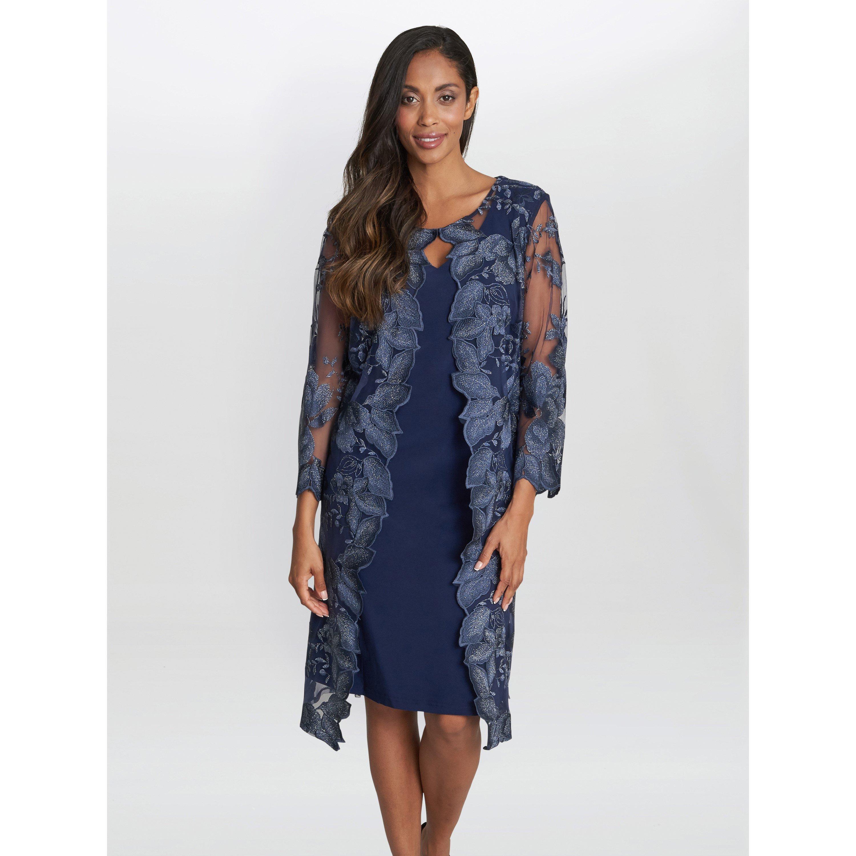 Gina Bacconi Women's Savoy Embroidered Lace Mock Jacket Dress - Spring Navy - 12