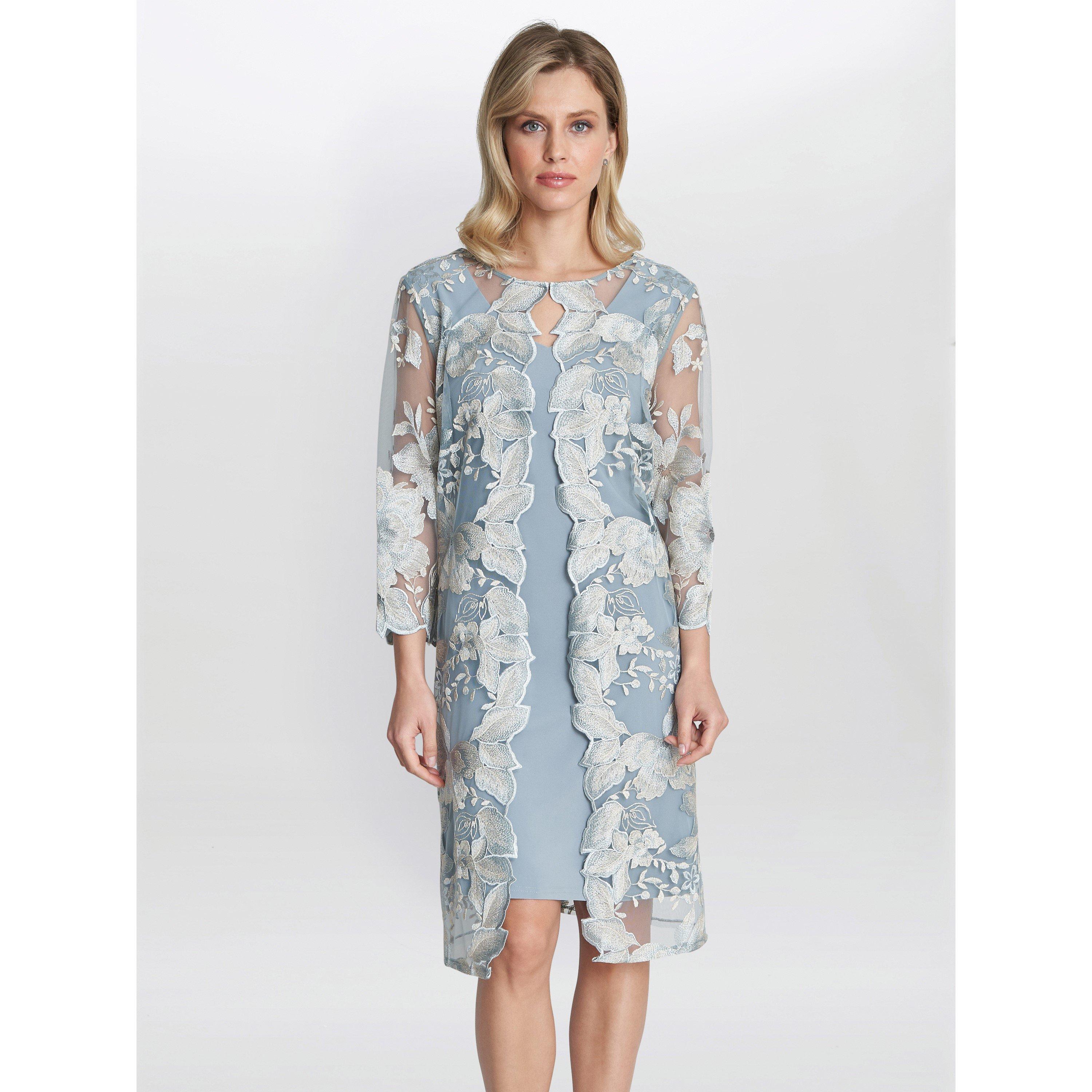 Gina Bacconi Women's Savoy Embroidered Lace Mock Jacket Dress - Ice Sage - 12