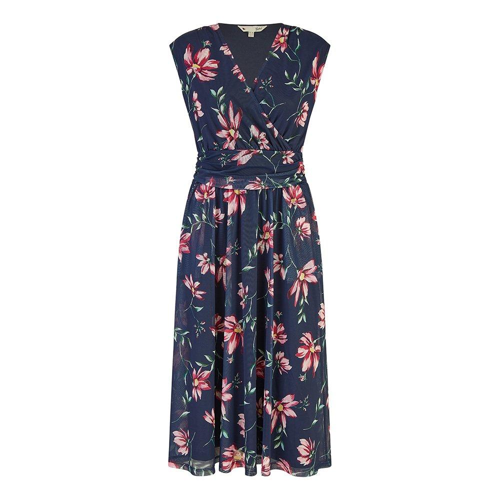 Navy - Yumi - Navy Floral Print Mesh Midi Dress - 5