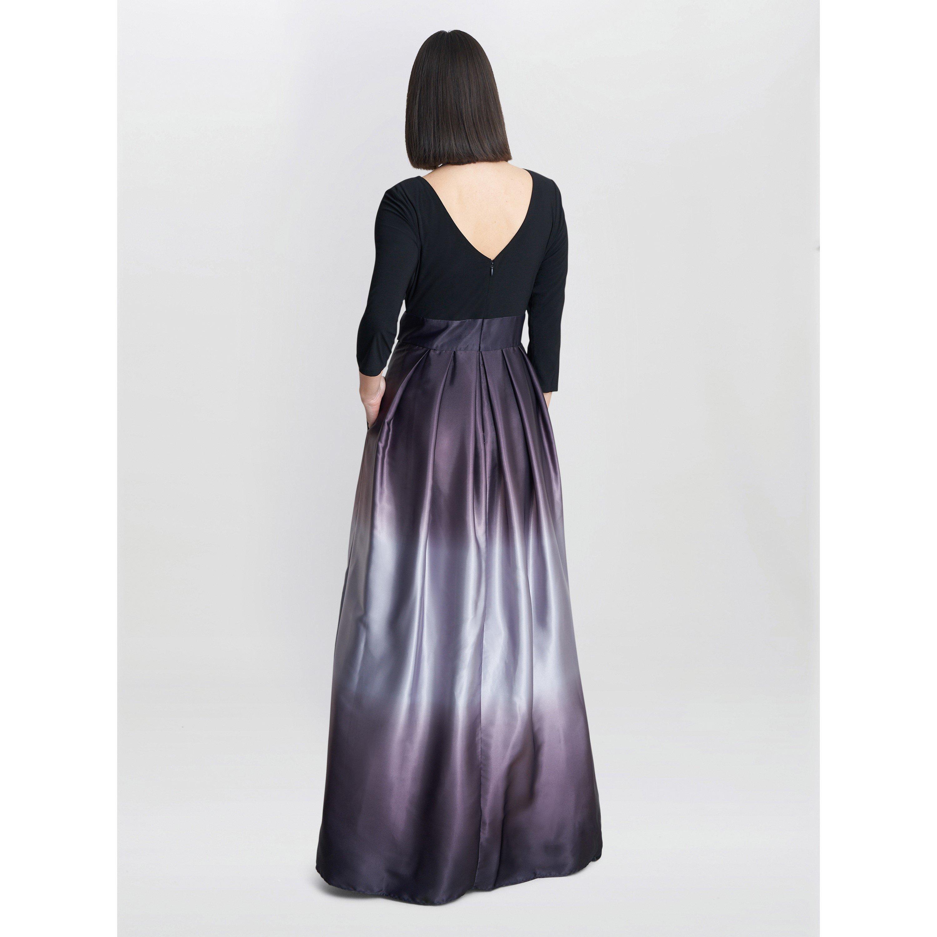 Black / Silver - Gina Bacconi - Ingrid Vneck Back Ombre Satin Maxi Dress - 2