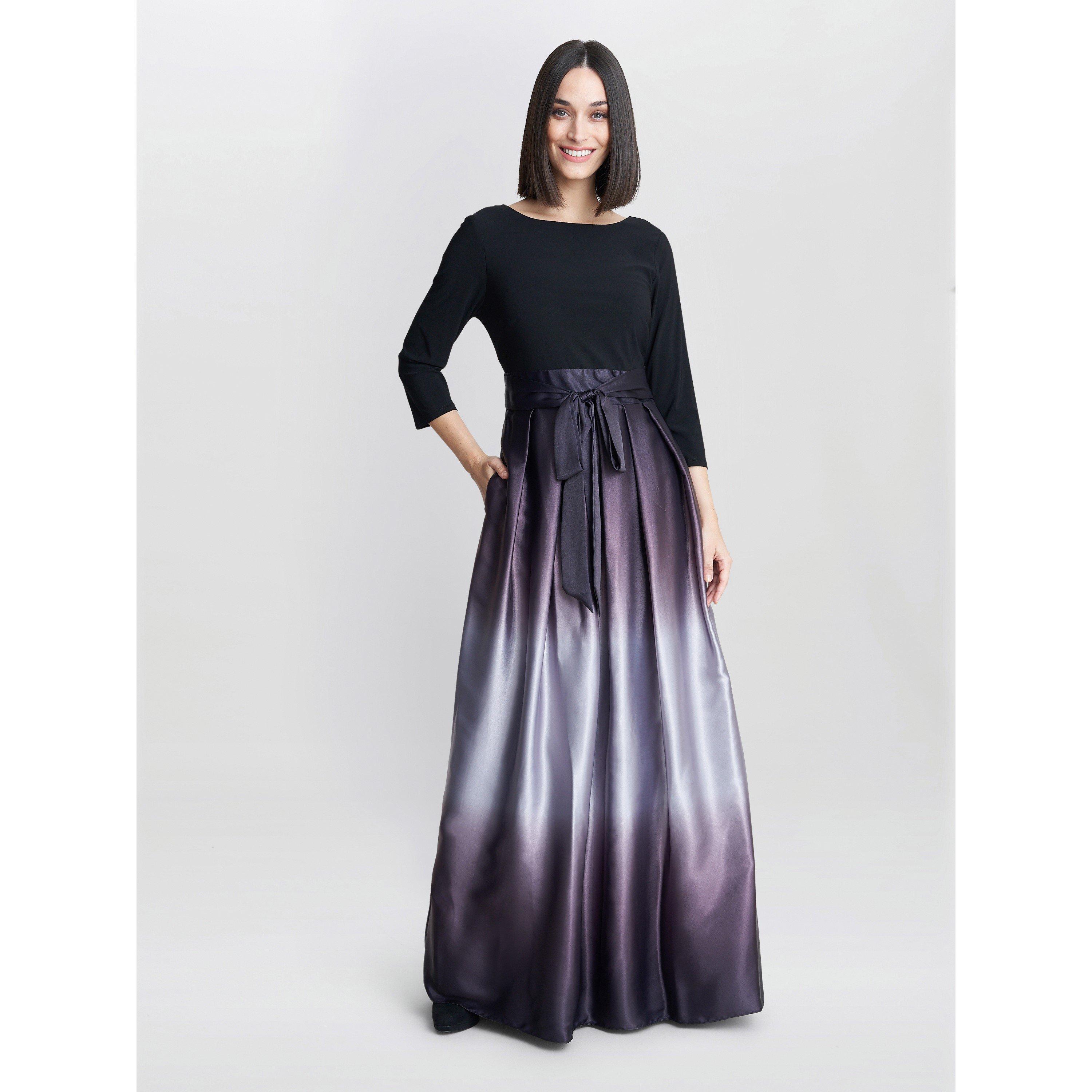Black / Silver - Gina Bacconi - Ingrid Vneck Back Ombre Satin Maxi Dress - 3