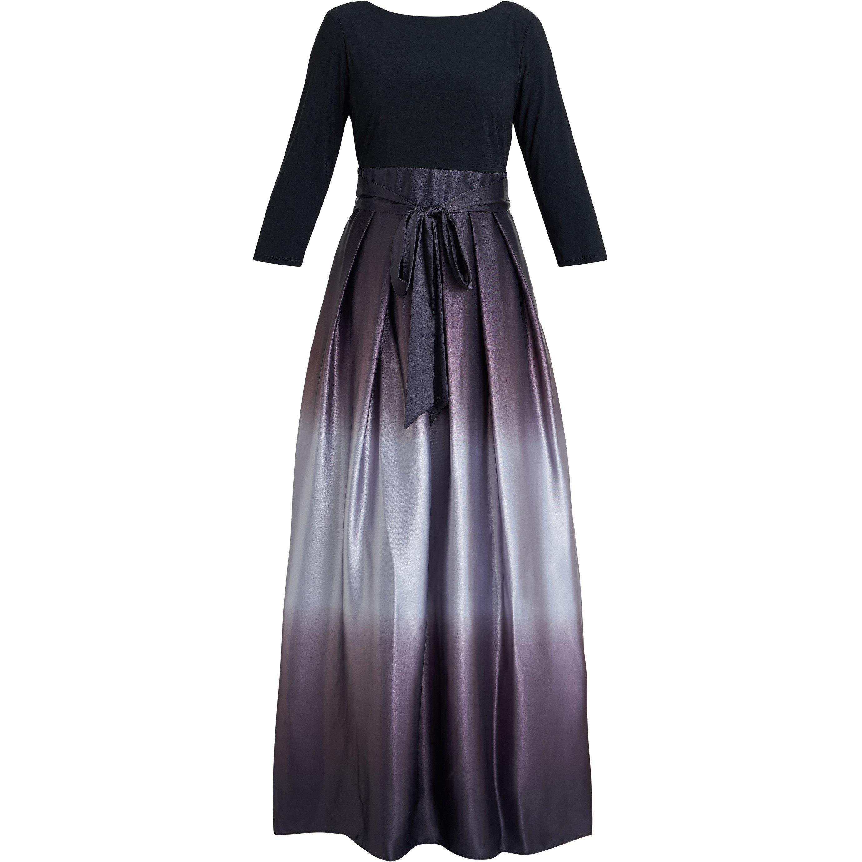 Black / Silver - Gina Bacconi - Ingrid Vneck Back Ombre Satin Maxi Dress - 4