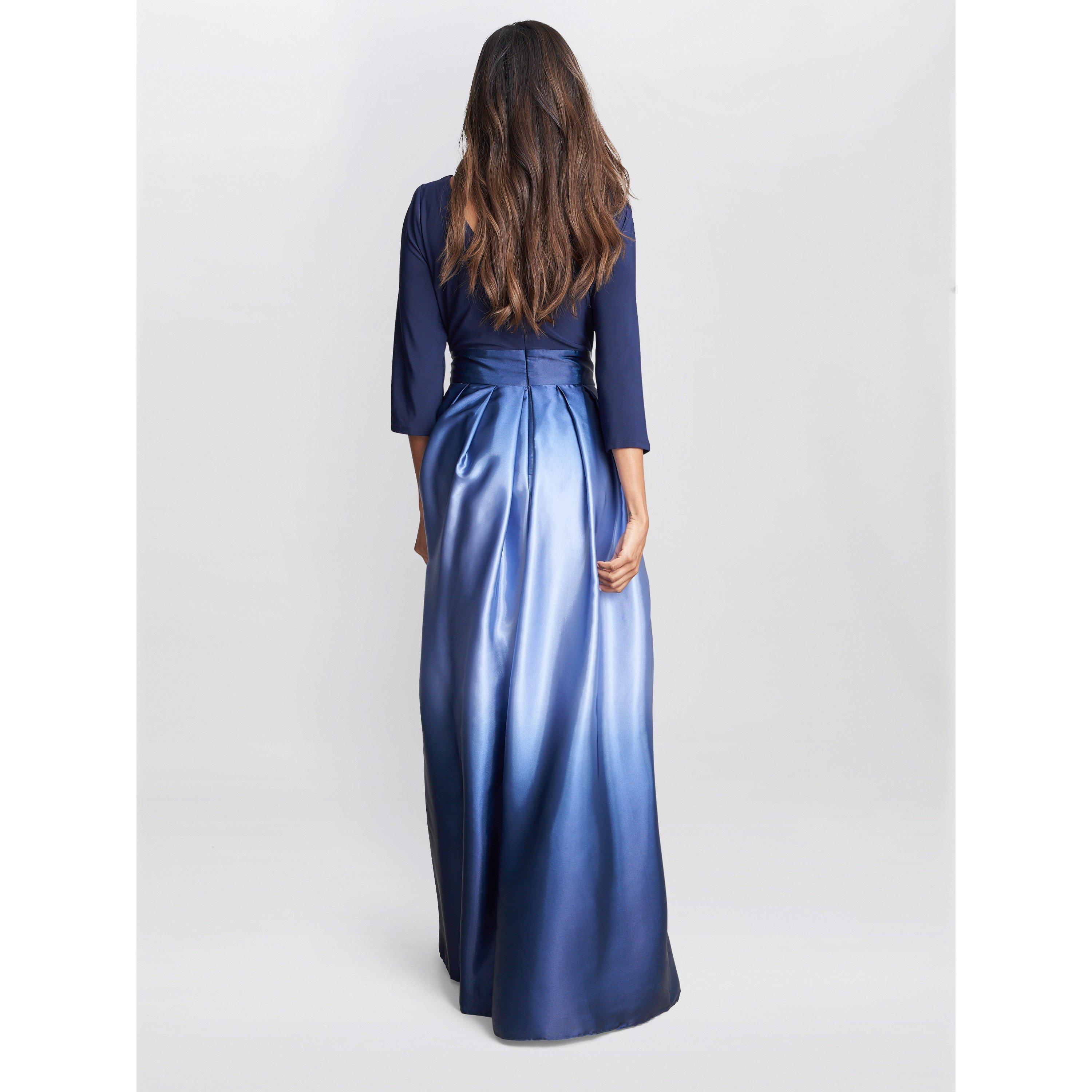 Navy - Gina Bacconi - Ingrid Vneck Back Ombre Satin Maxi Dress - 2
