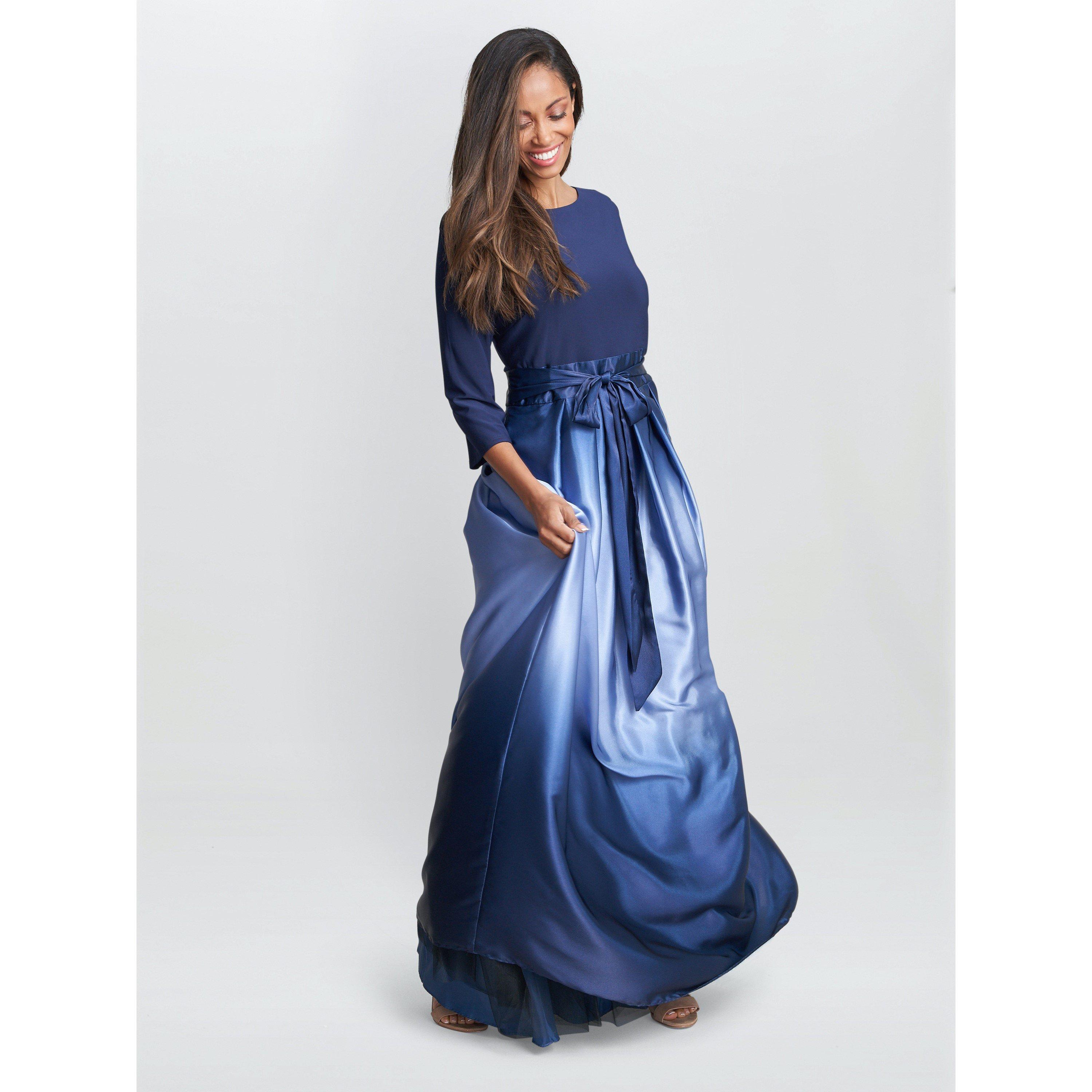 Navy - Gina Bacconi - Ingrid Vneck Back Ombre Satin Maxi Dress - 3