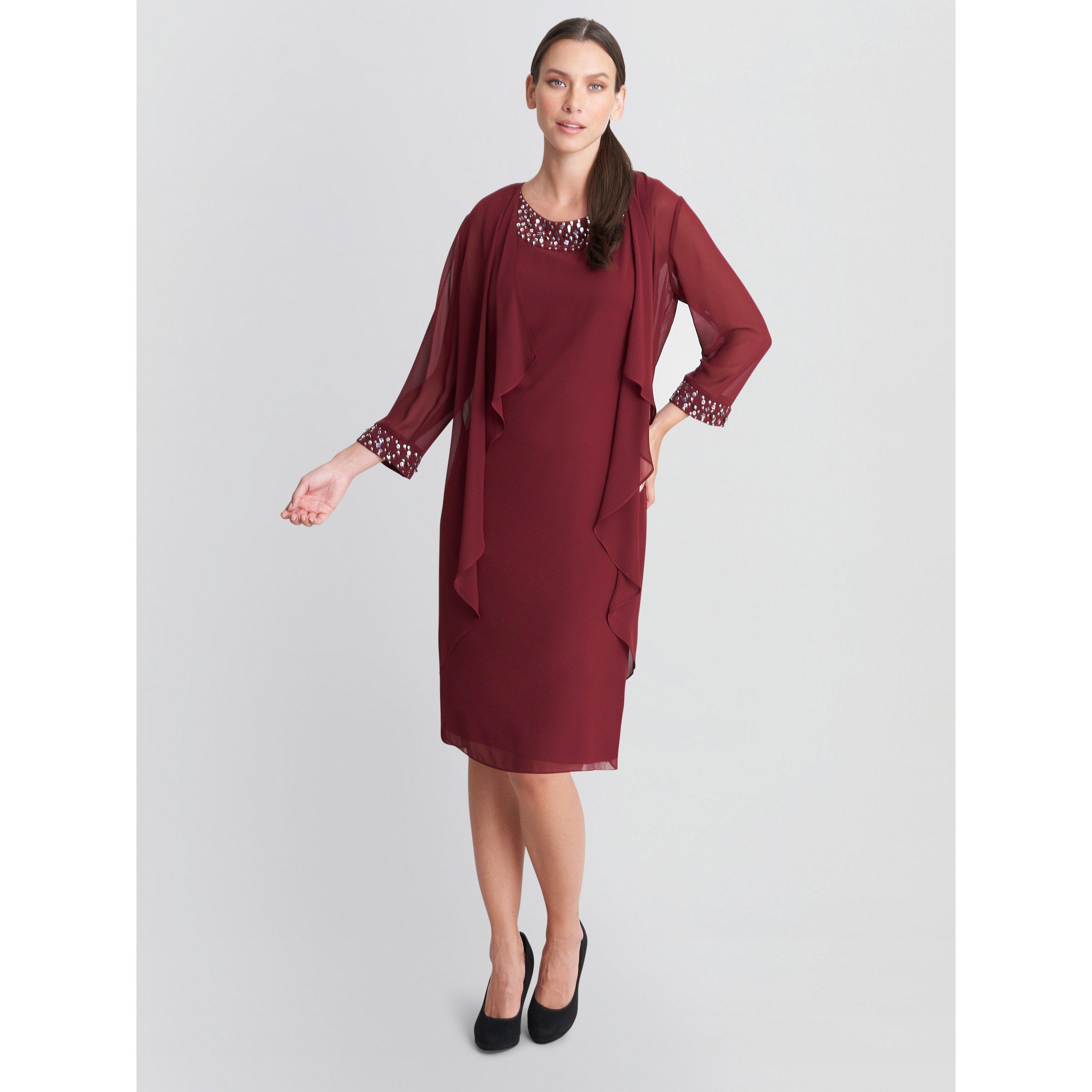 Cranberry - Gina Bacconi - Joseline Short Chiffon Jacket Dress - 3