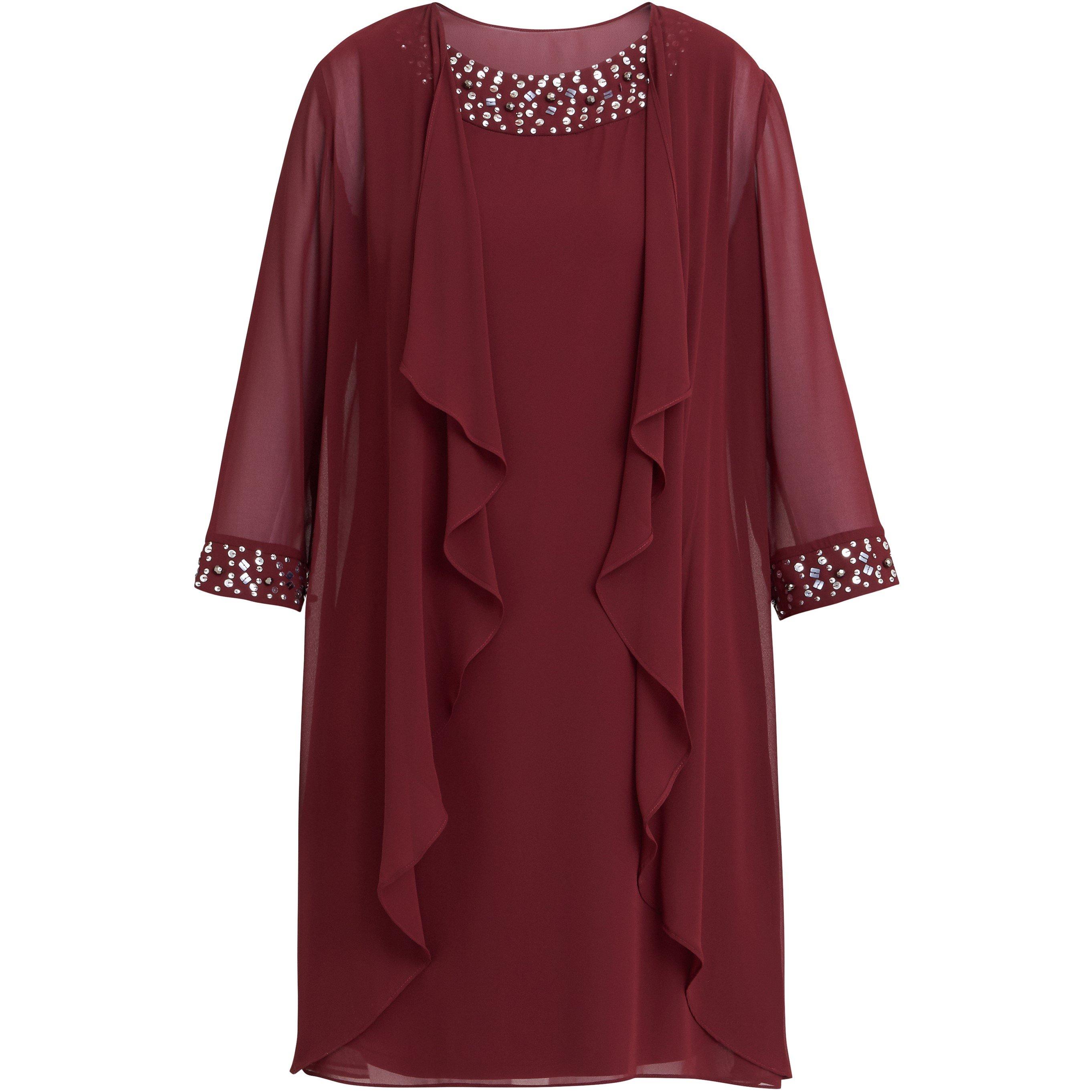 Cranberry - Gina Bacconi - Joseline Short Chiffon Jacket Dress - 4