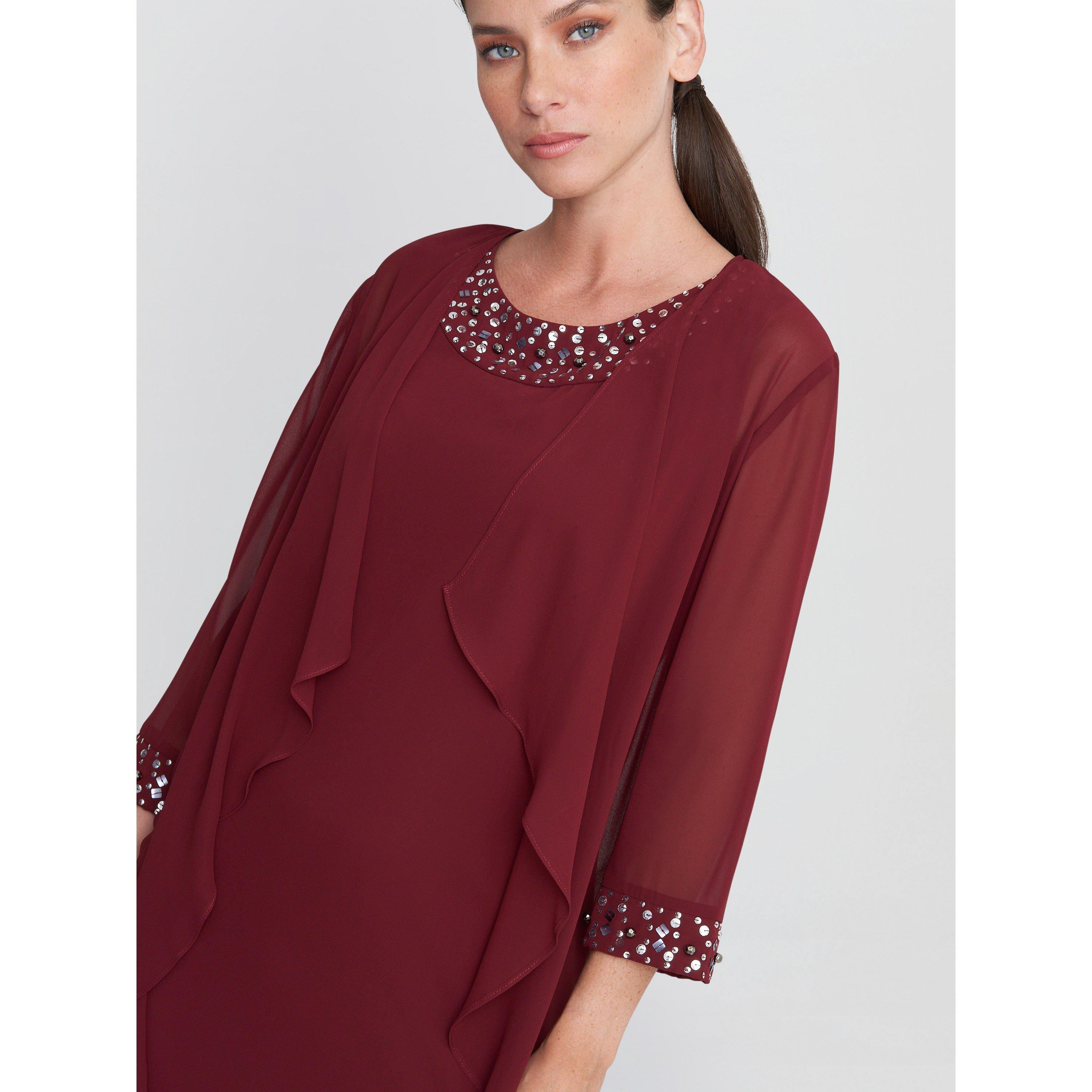 Cranberry - Gina Bacconi - Joseline Short Chiffon Jacket Dress - 5