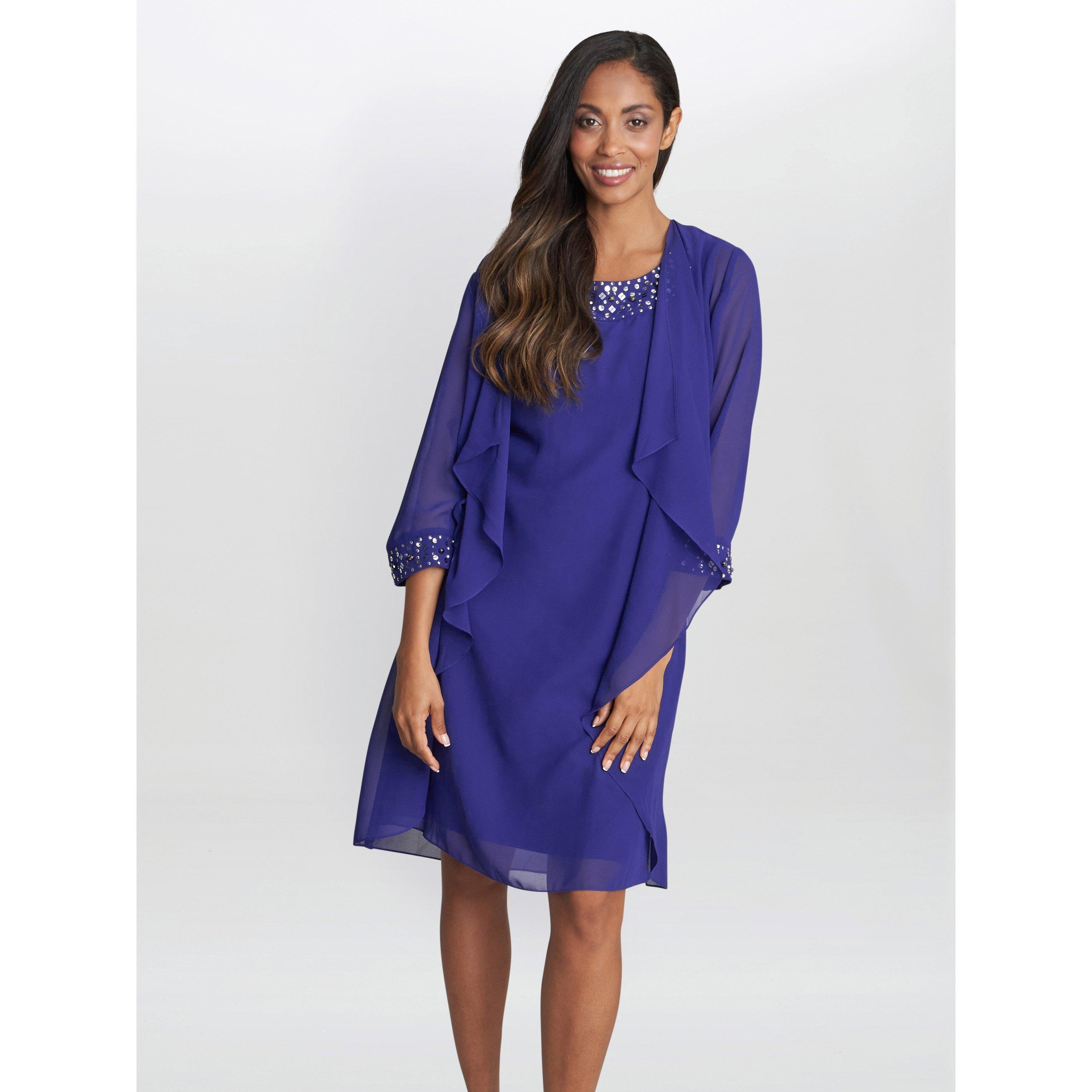 Gina Bacconi Women's Joseline Short Chiffon Jacket Dress - Iris - 12