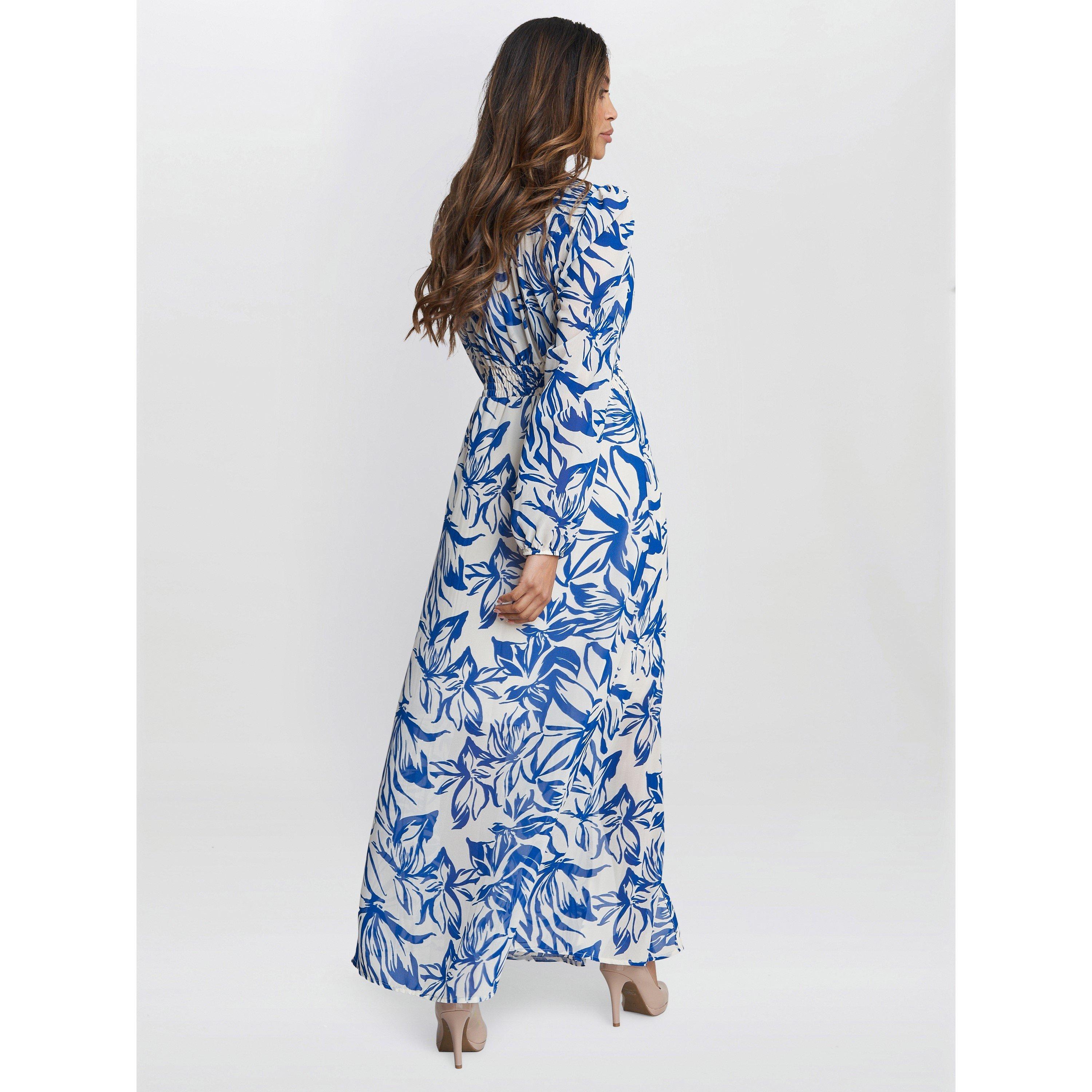 Blue / White - Gina Bacconi - Judy Button Dwon Long Sleeve Dress - 2
