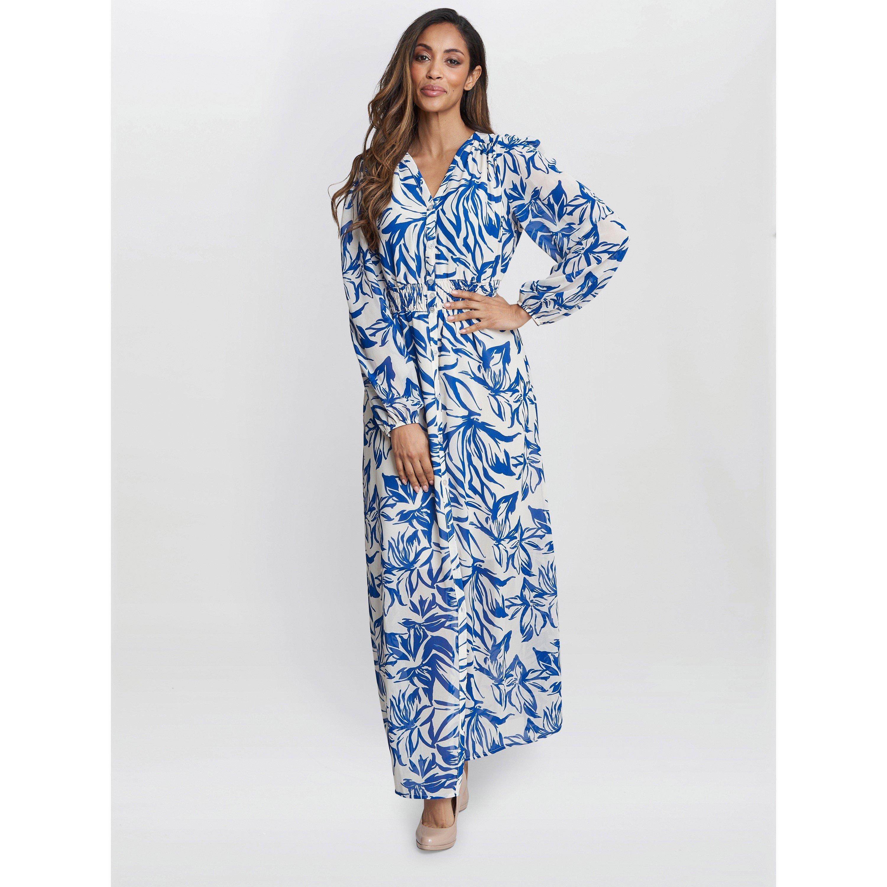 Blue / White - Gina Bacconi - Judy Button Dwon Long Sleeve Dress - 3