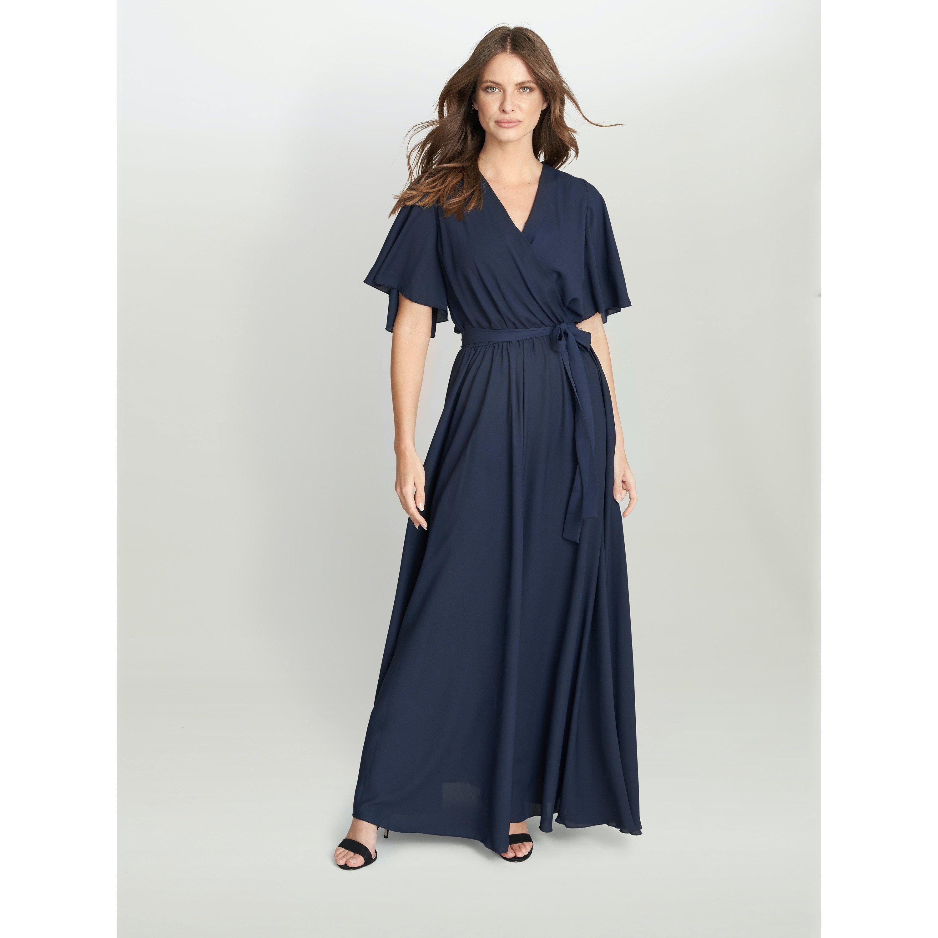Gina Bacconi Women's Crissy Maxi Dress With Cape Sleeve - Navy - S
