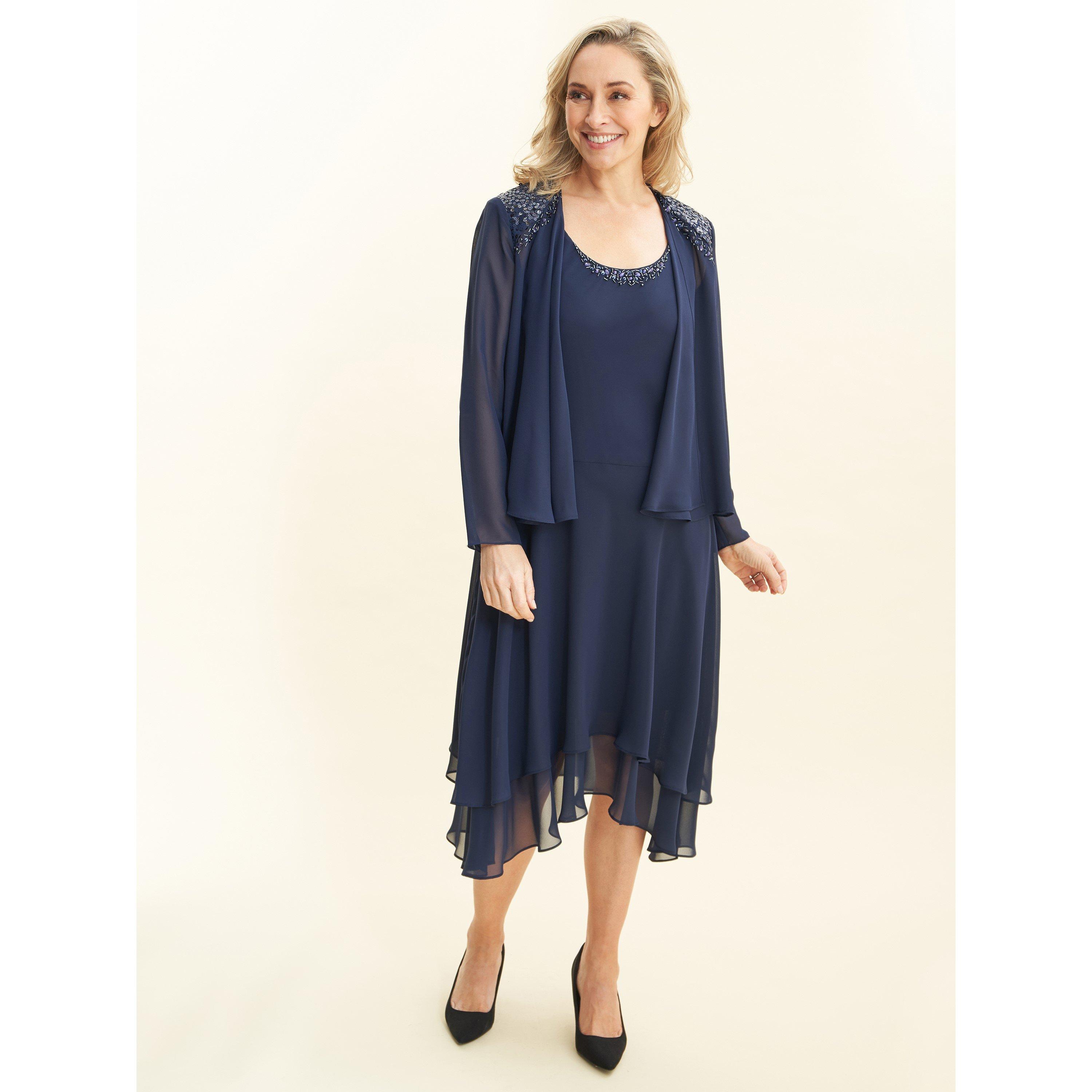 Spring Navy - Gina Bacconi - Lilibeth Sequin Beaded Jacket Dress - 3