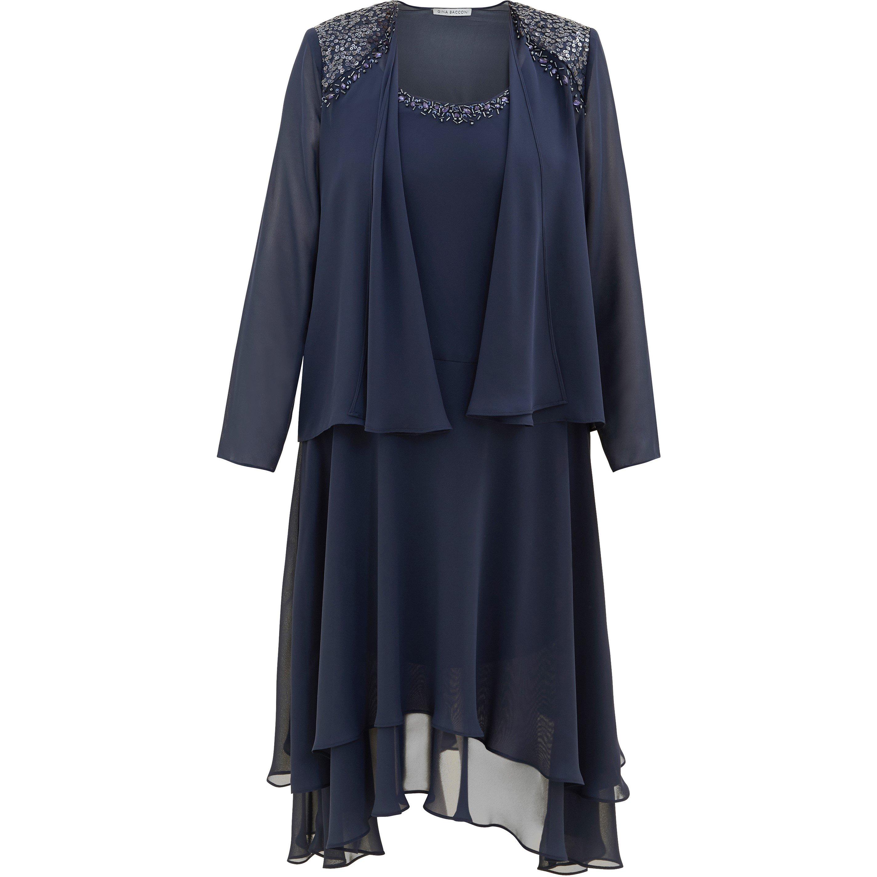 Spring Navy - Gina Bacconi - Lilibeth Sequin Beaded Jacket Dress - 4