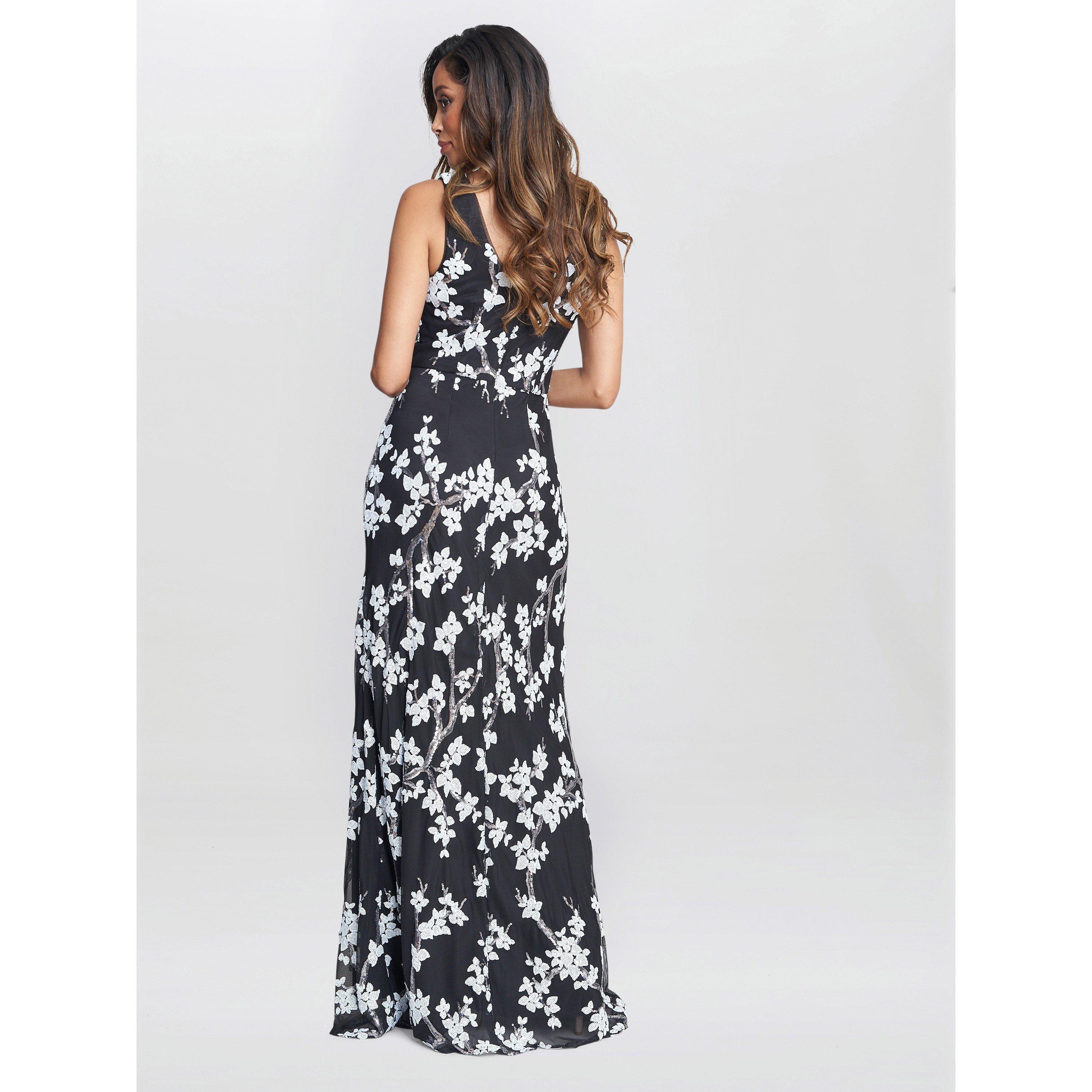 Black / White - Gina Bacconi - Flavia Floral Maxi Dress - 2