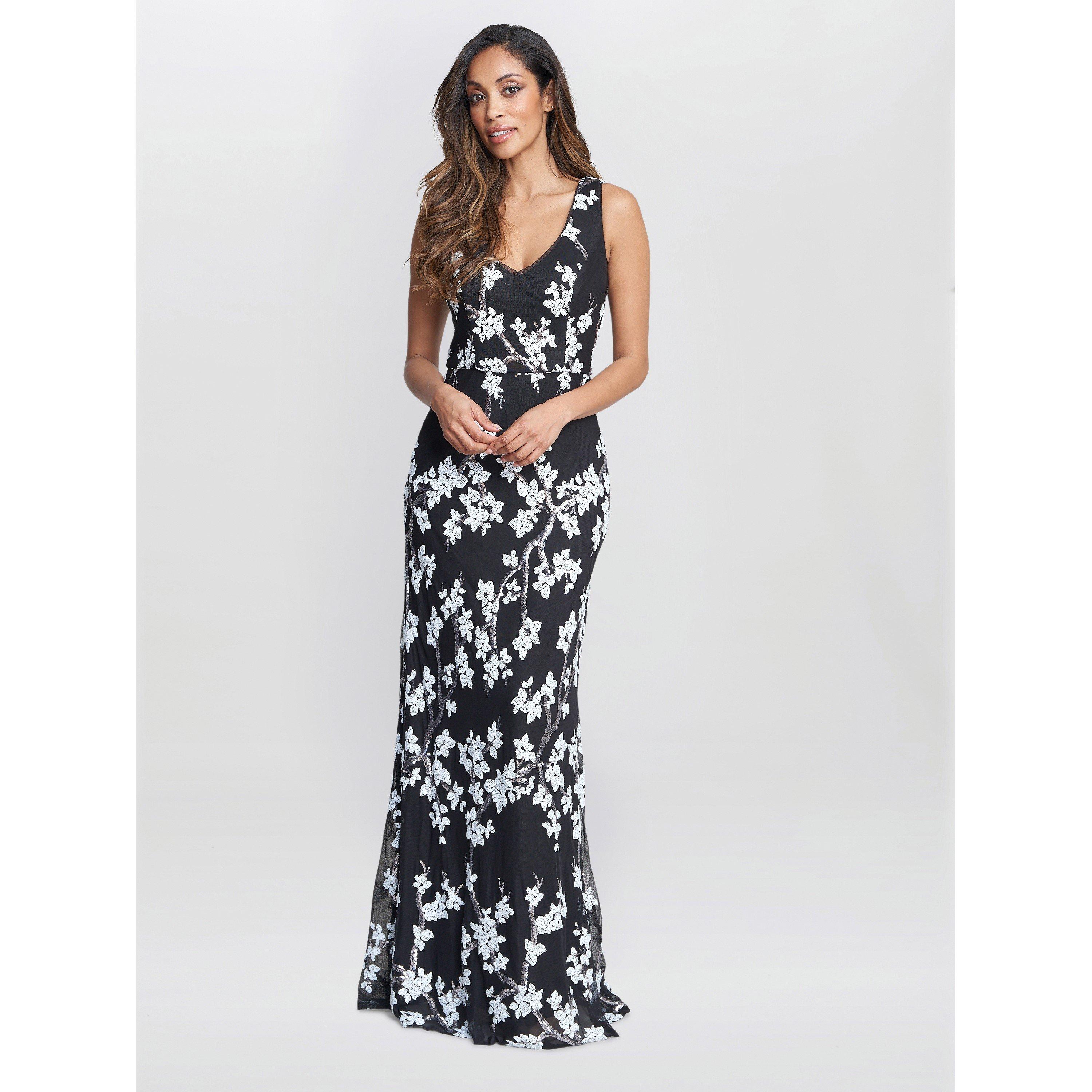 Black / White - Gina Bacconi - Flavia Floral Maxi Dress - 3