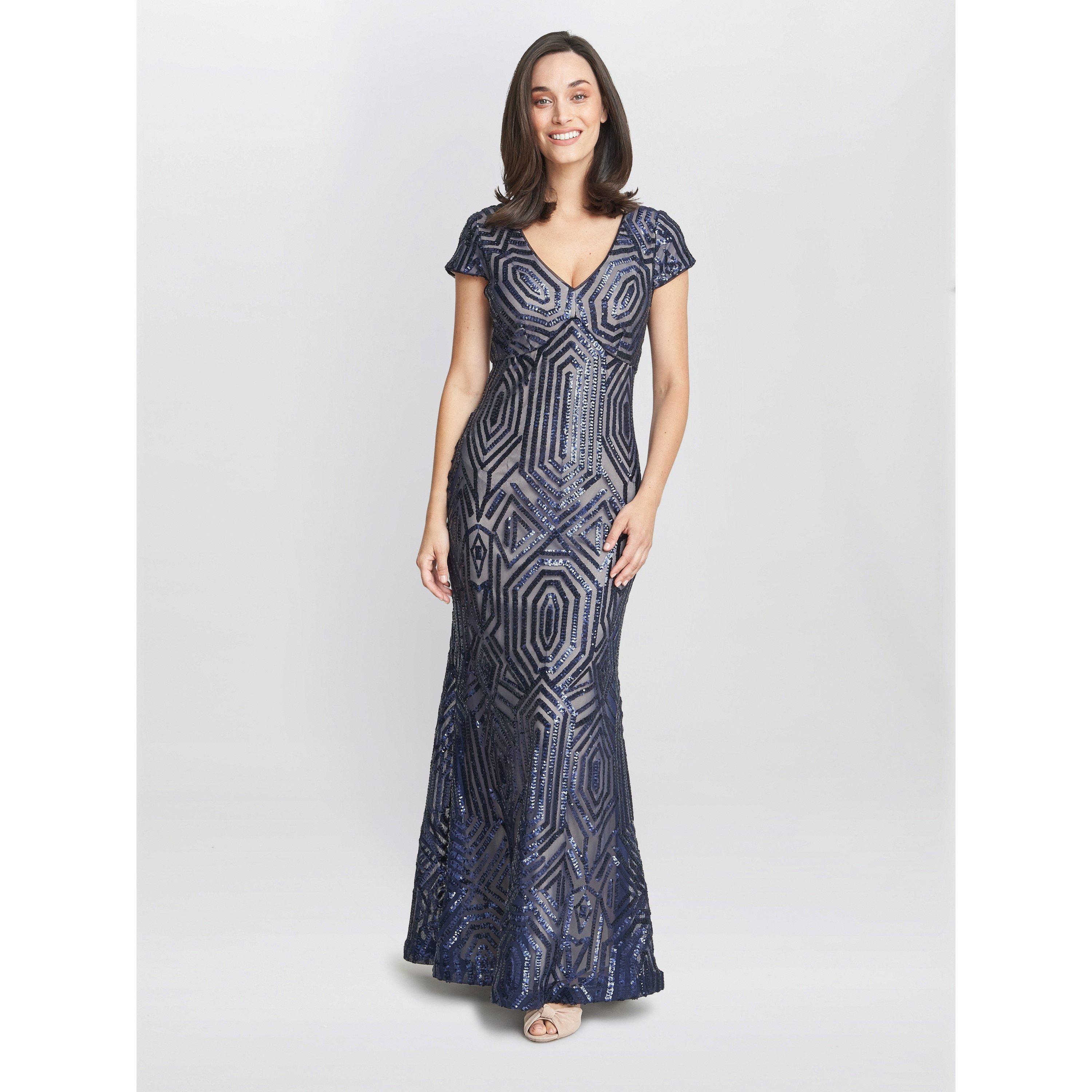 Navy / Nude - Gina Bacconi - Marcia Sequin Contrast Gown - 1