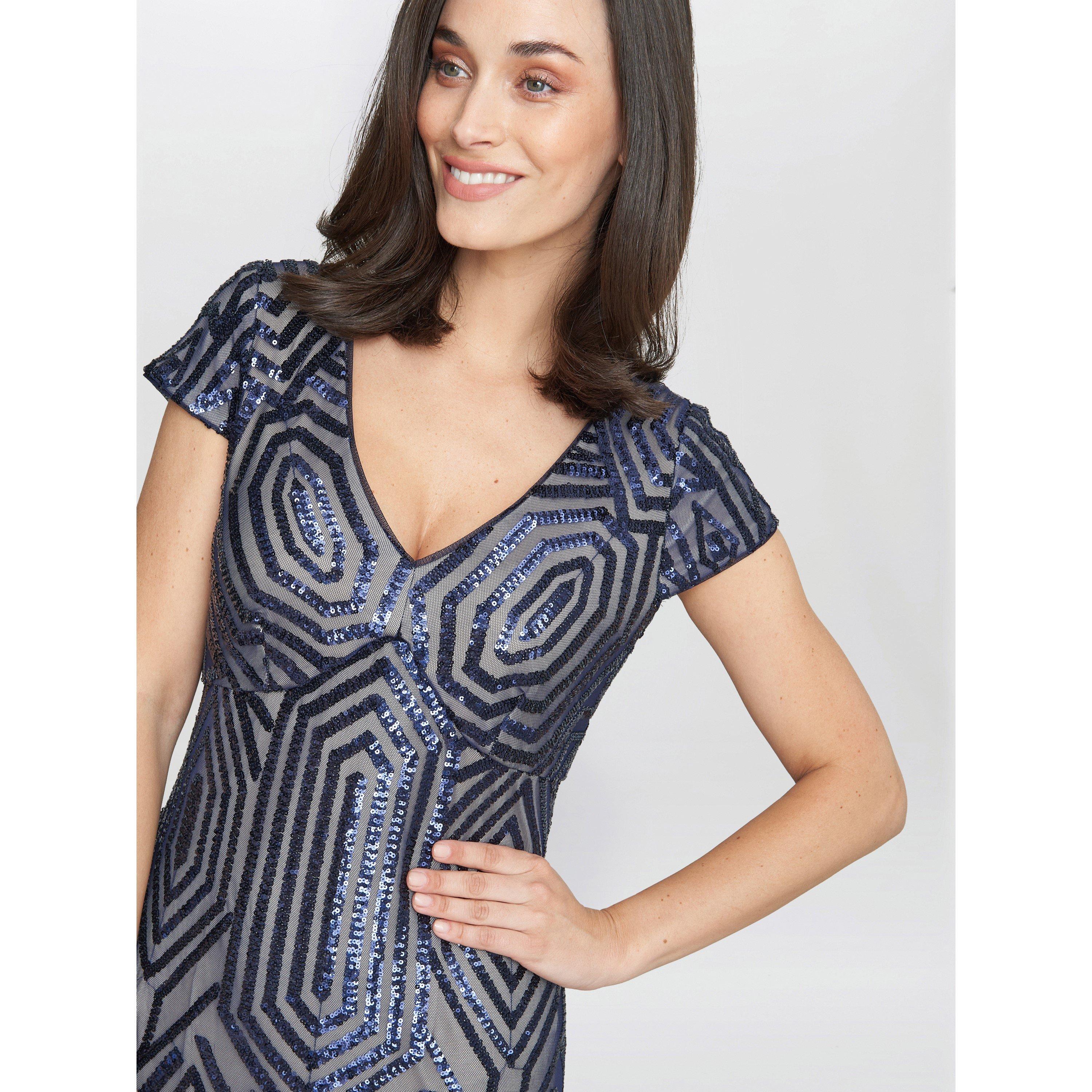 Navy / Nude - Gina Bacconi - Marcia Sequin Contrast Gown - 5