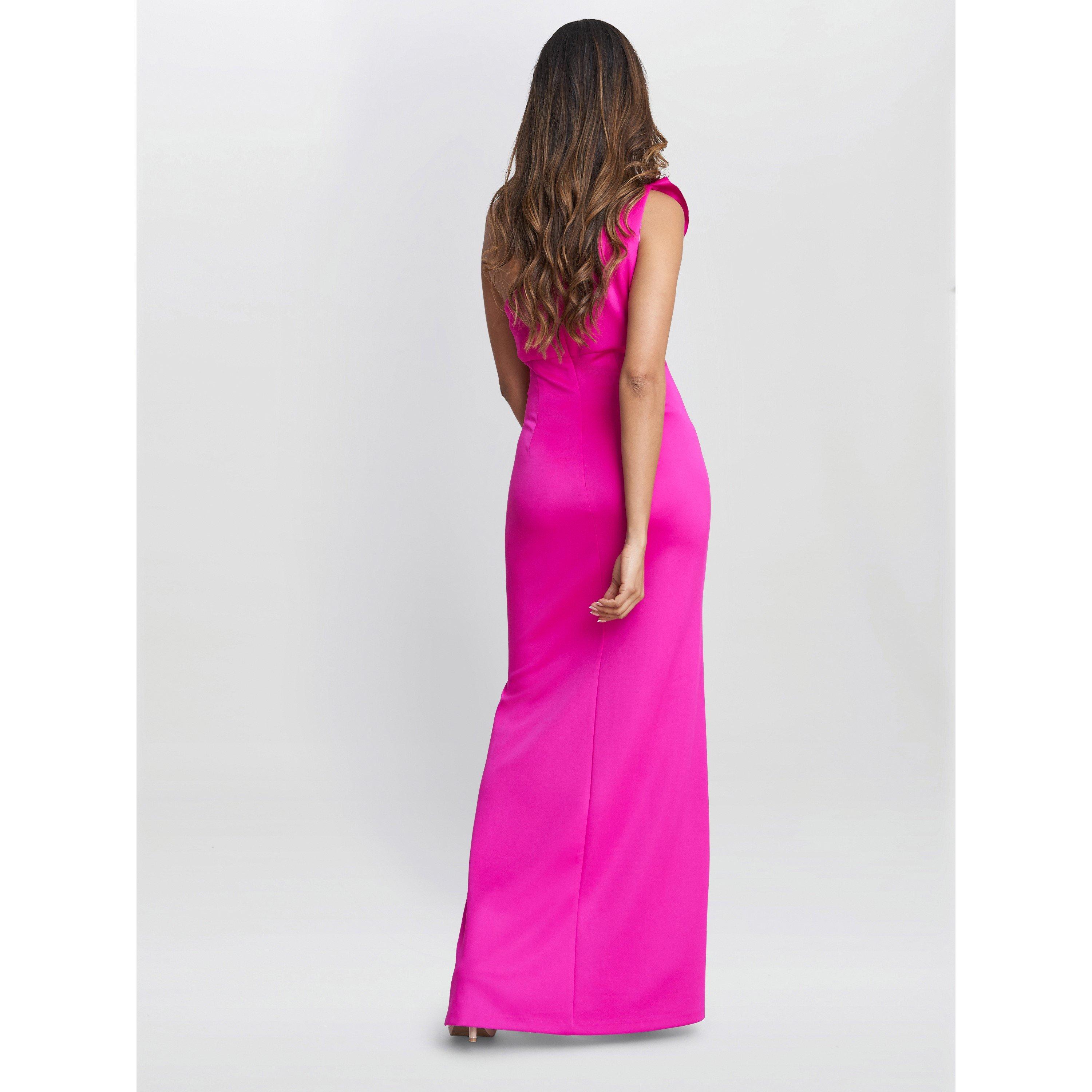 Fuchsia - Gina Bacconi - Agatha 3D Flower One Shoulder Maxi Dress - 2