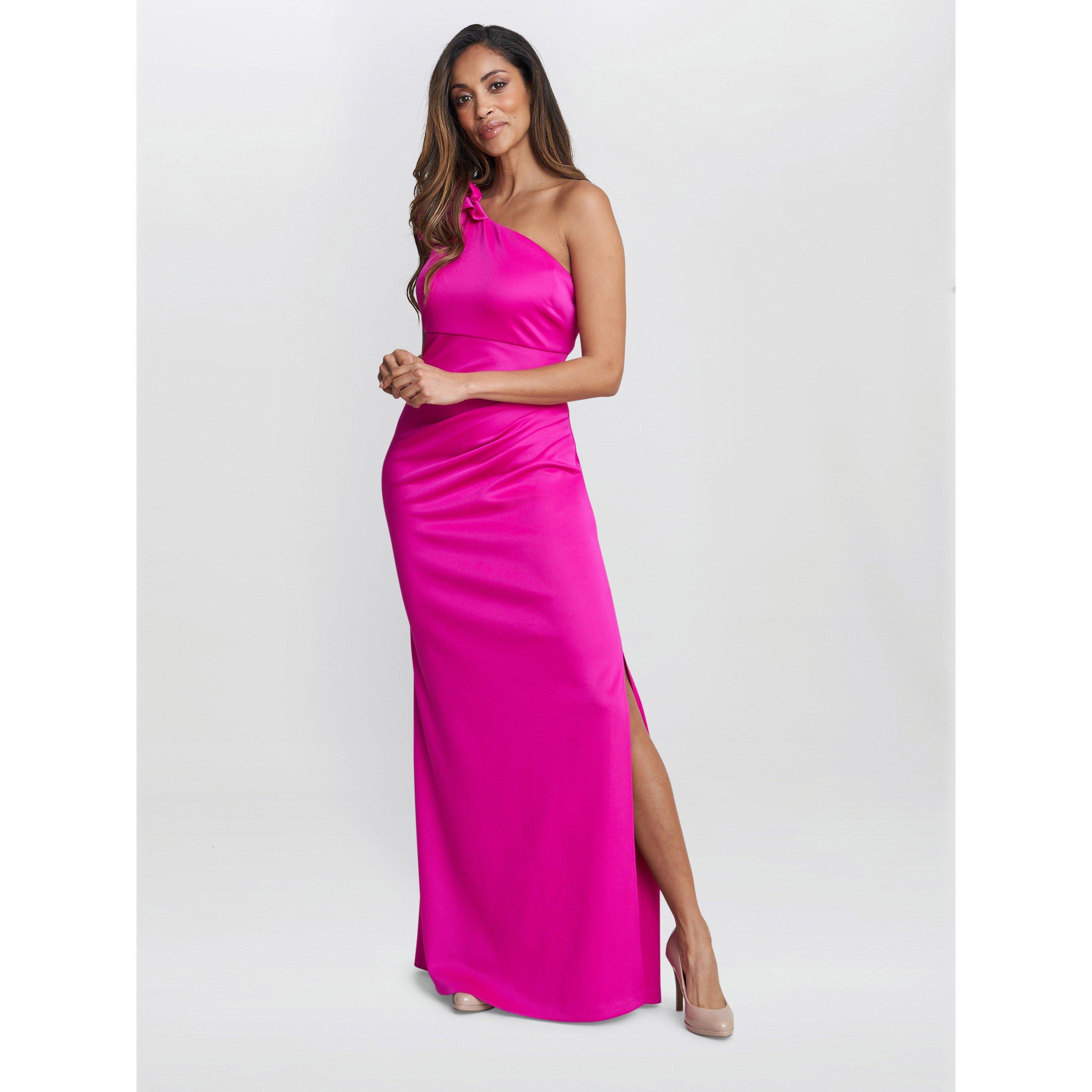 Fuchsia - Gina Bacconi - Agatha 3D Flower One Shoulder Maxi Dress - 3