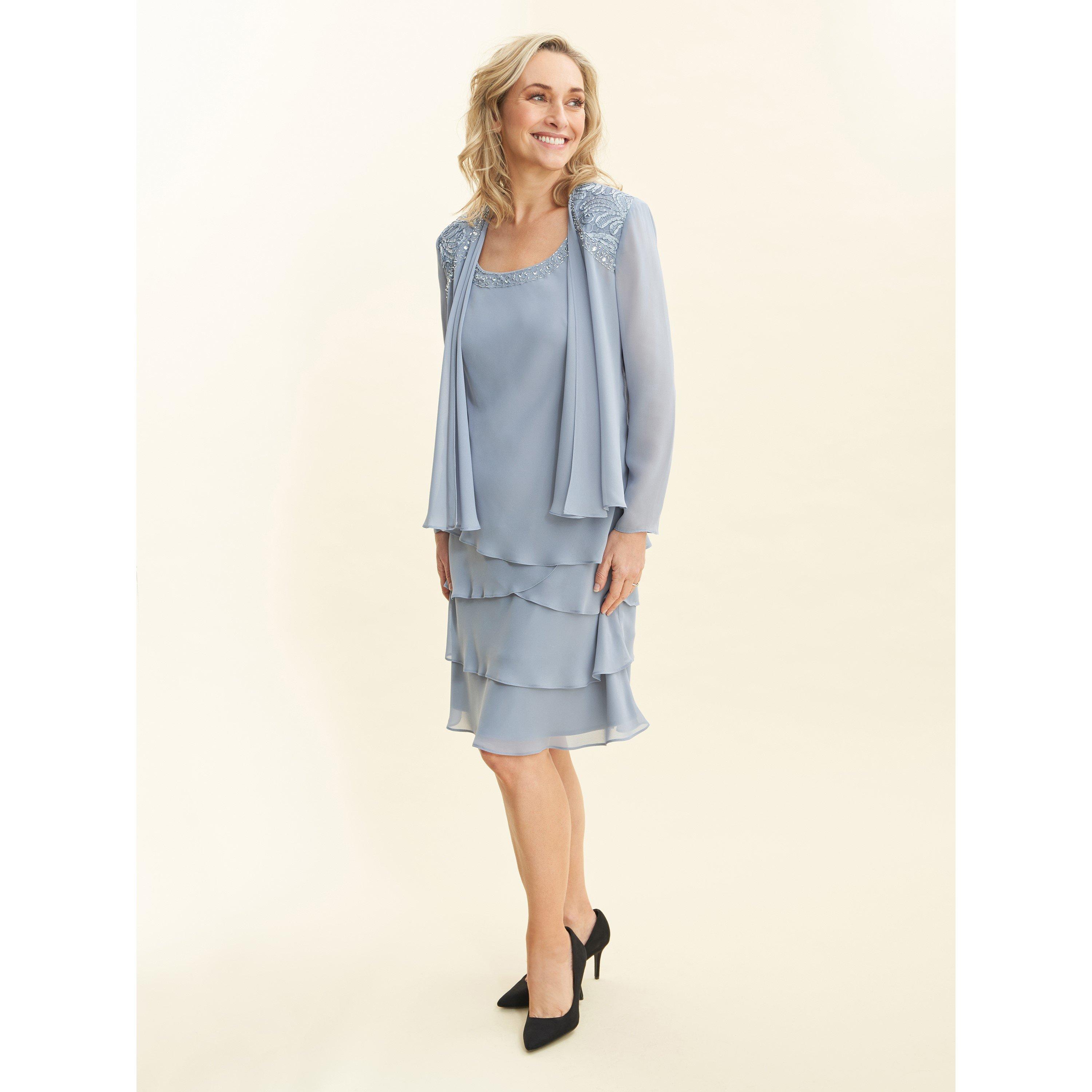 Gina Bacconi Women's Camira Lace Shoulder Tier Jacket Dress - Hydrangea - 14