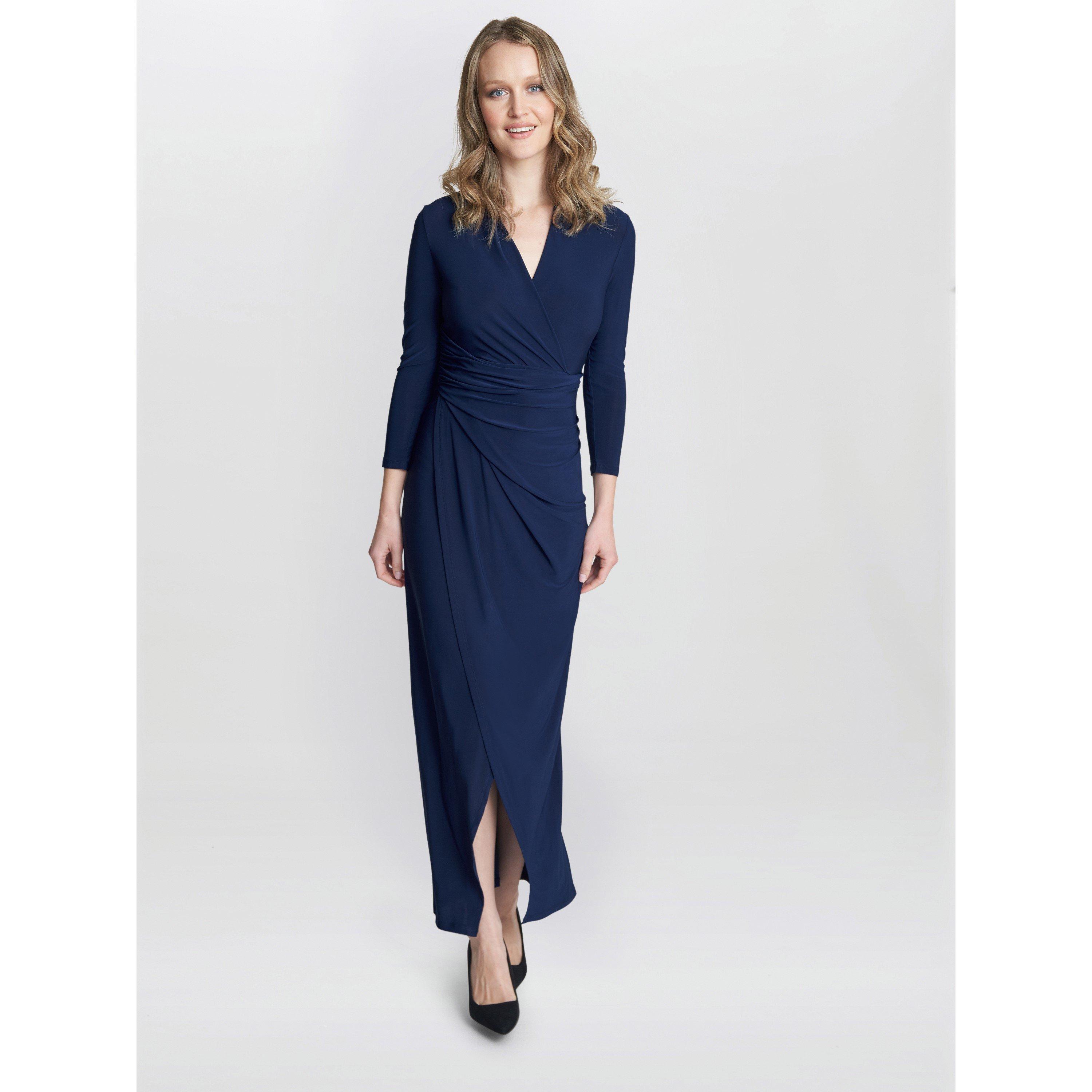 Navy - Gina Bacconi - Hilary Jersey Wrap Maxi Dress - 1