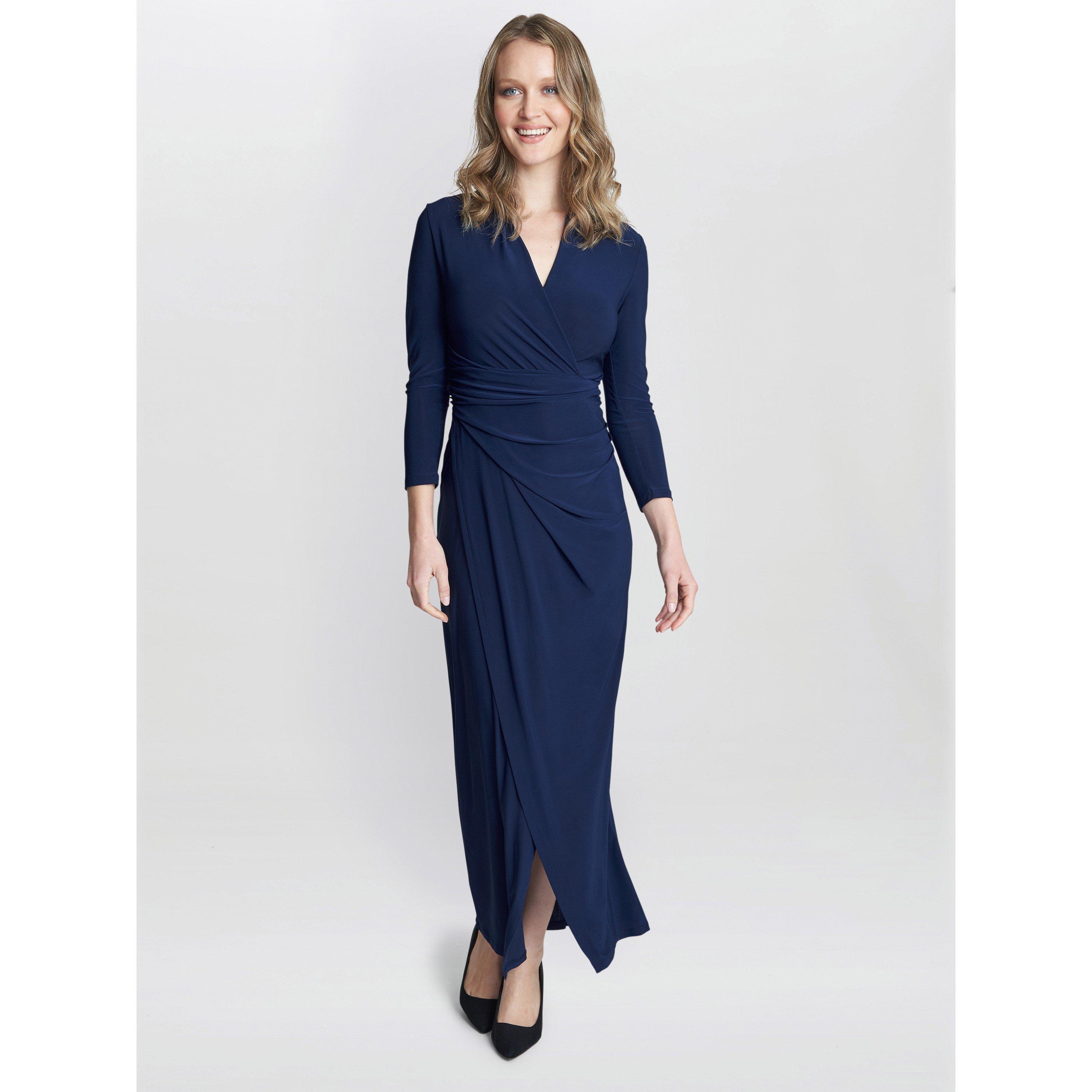 Navy - Gina Bacconi - Hilary Jersey Wrap Maxi Dress - 6