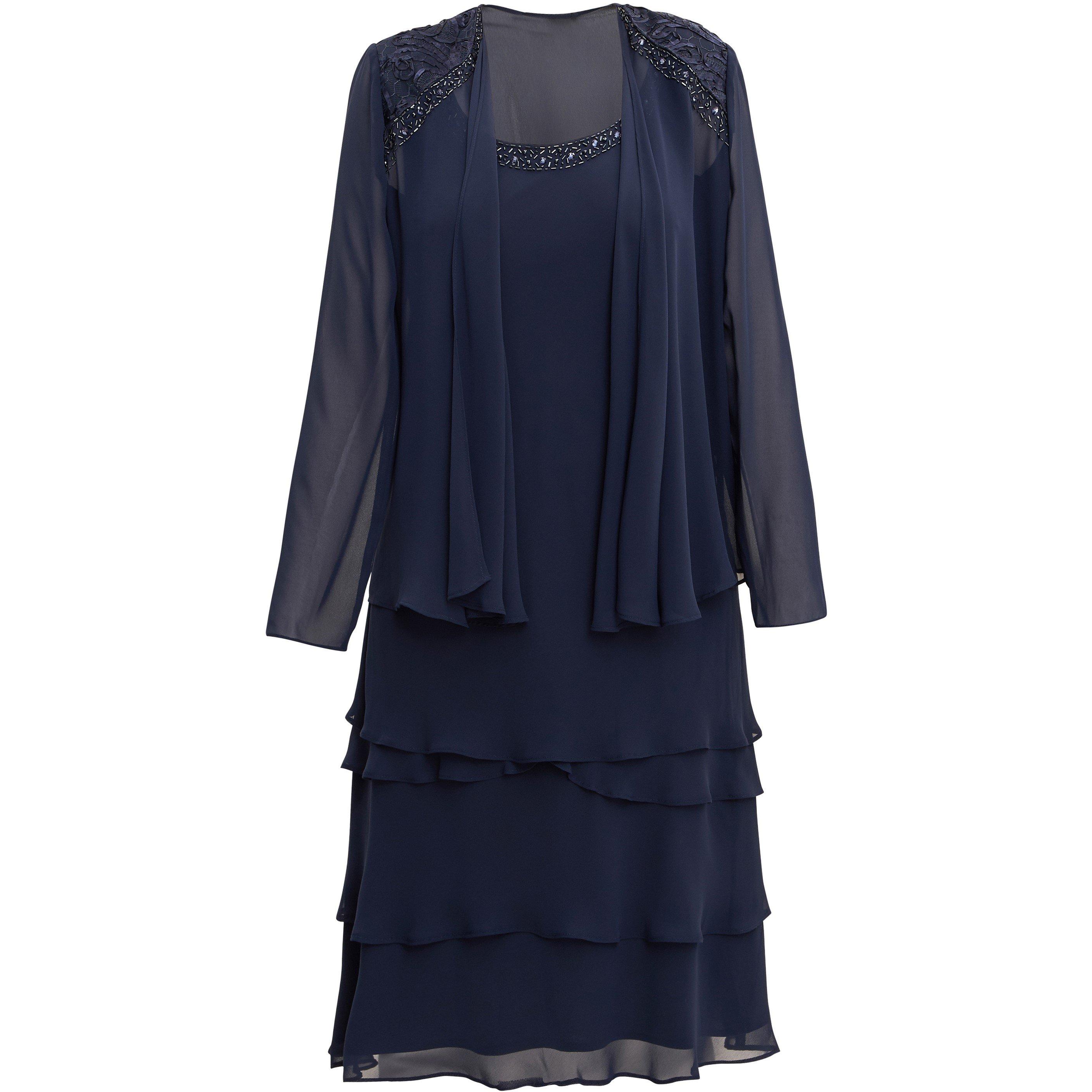 Spring Navy - Gina Bacconi - Camira Lace Shoulder Tier Jacket Dress - 1