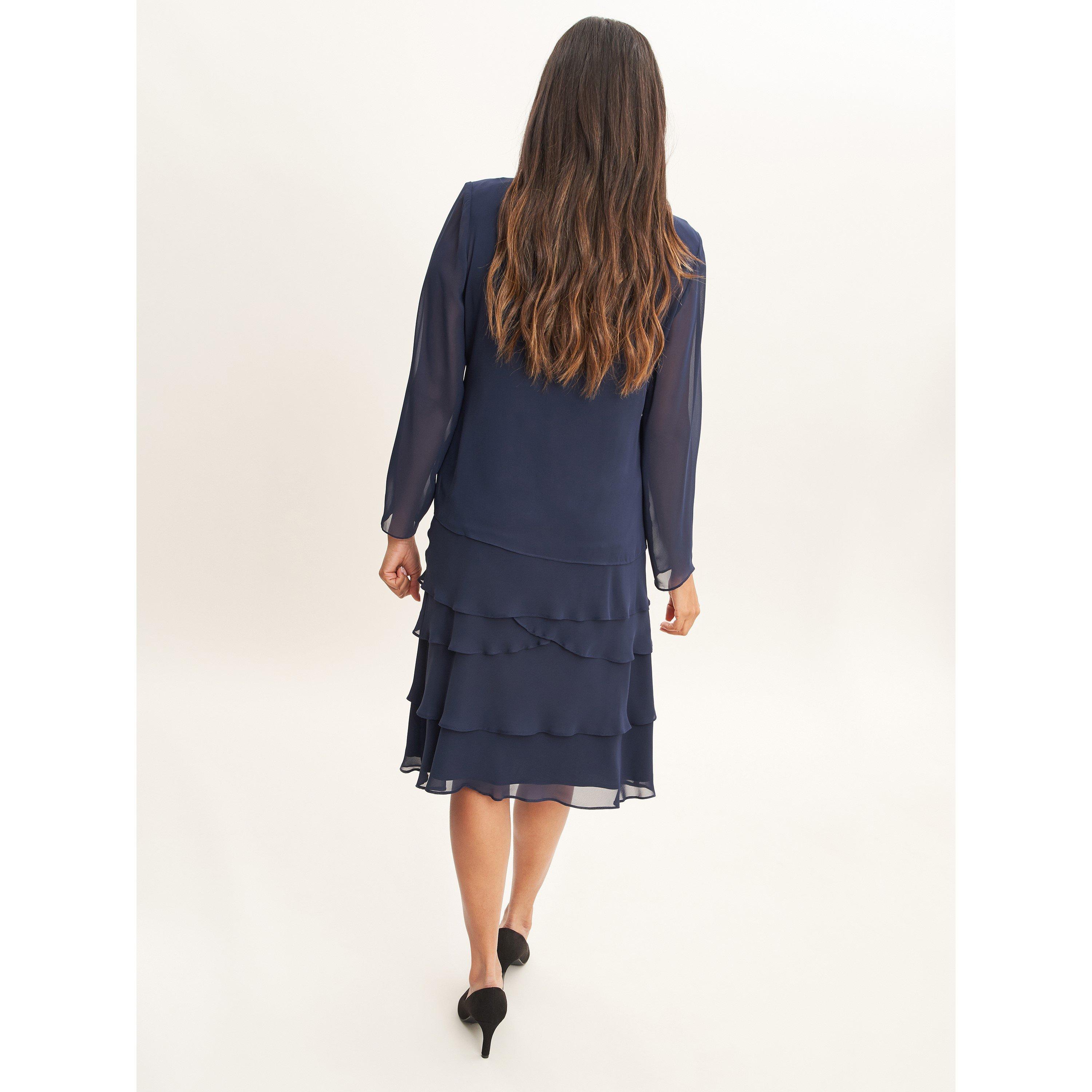 Spring Navy - Gina Bacconi - Camira Lace Shoulder Tier Jacket Dress - 3