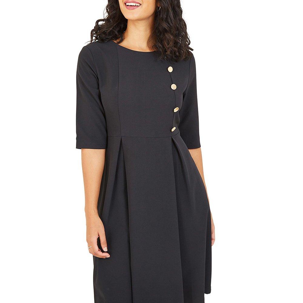 Black - Yumi - Button Skater Dress In Black - 2
