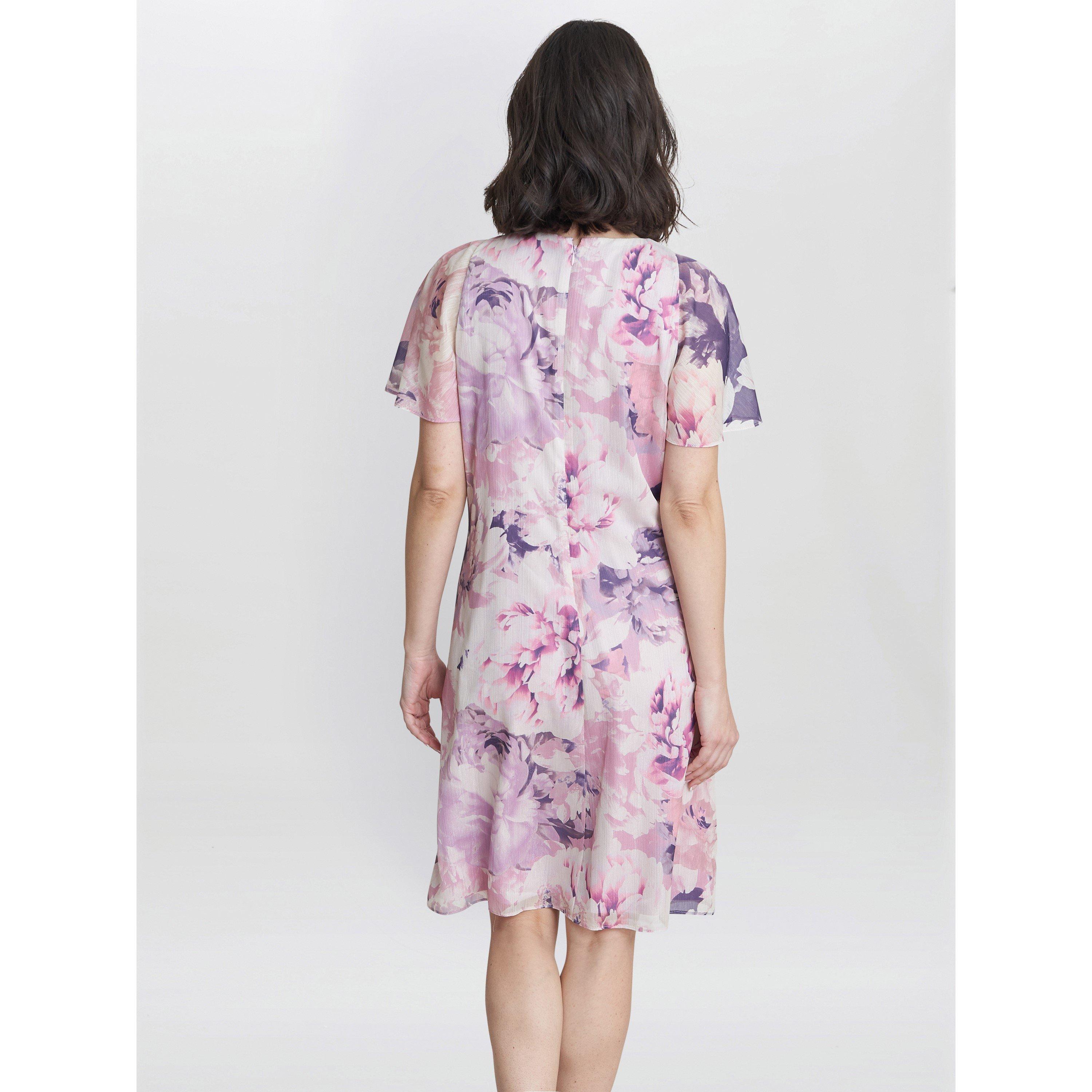 Lilac - Gina Bacconi - Erika Printed Dress With Embellished Neckline - 2