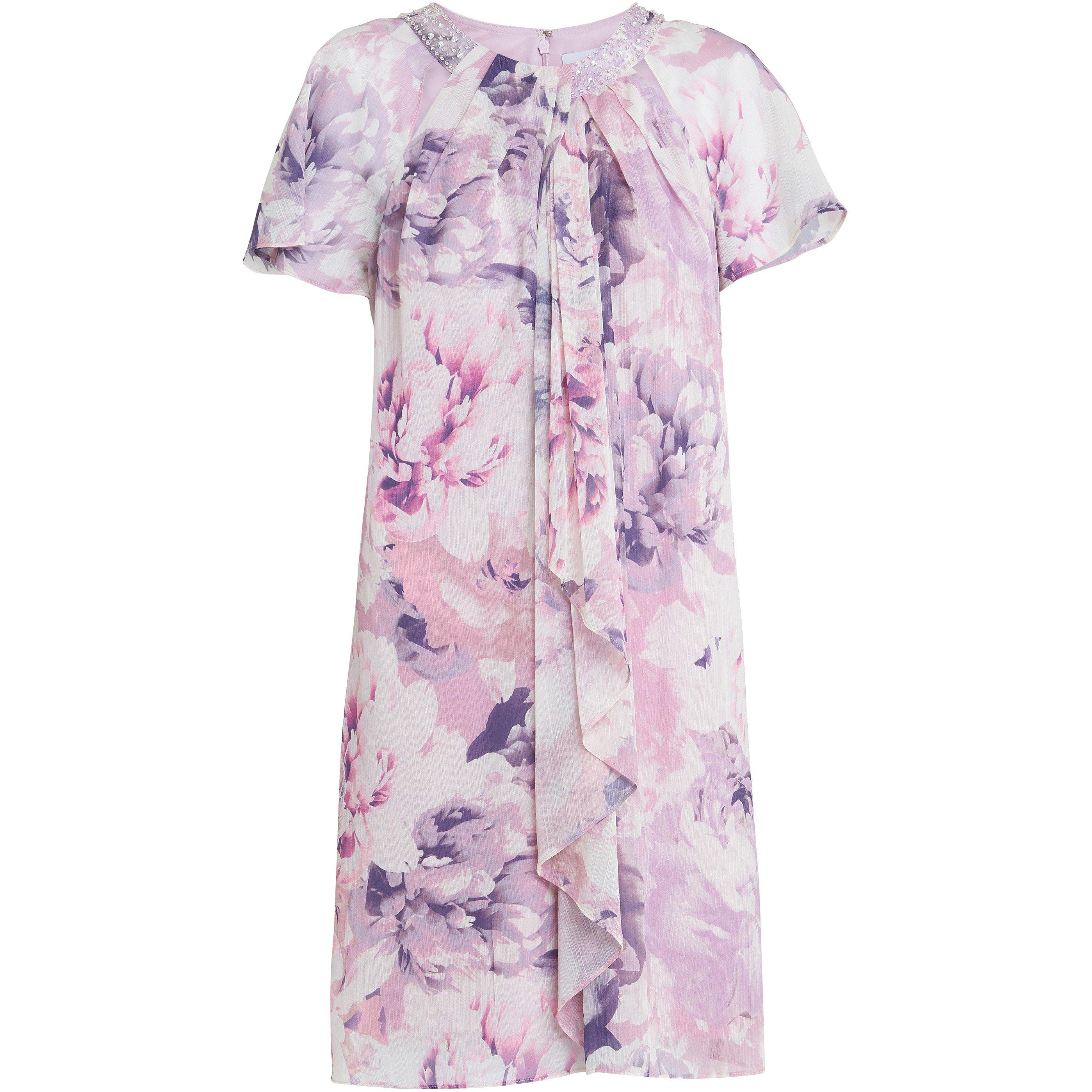 Lilac - Gina Bacconi - Erika Printed Dress With Embellished Neckline - 4