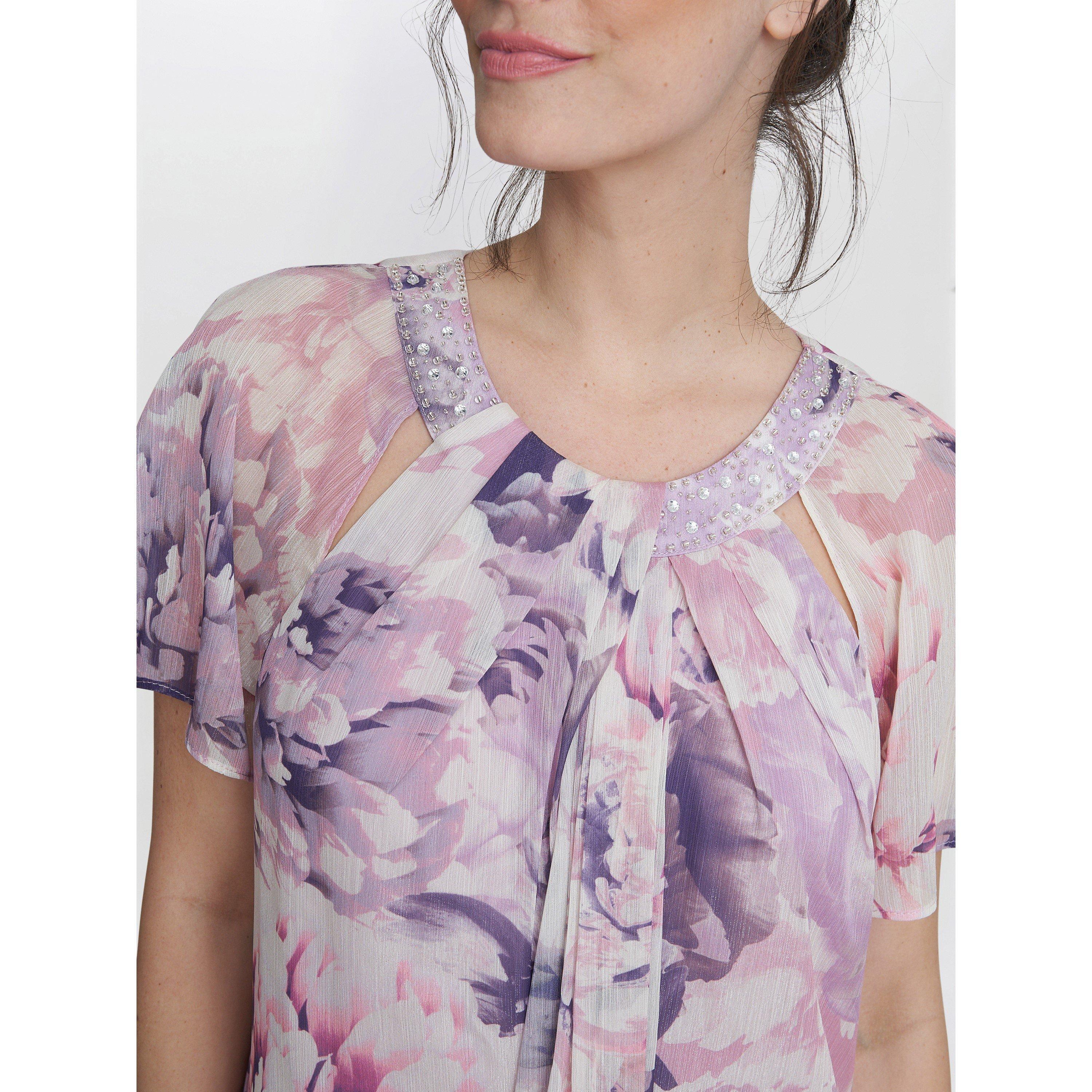 Lilac - Gina Bacconi - Erika Printed Dress With Embellished Neckline - 5