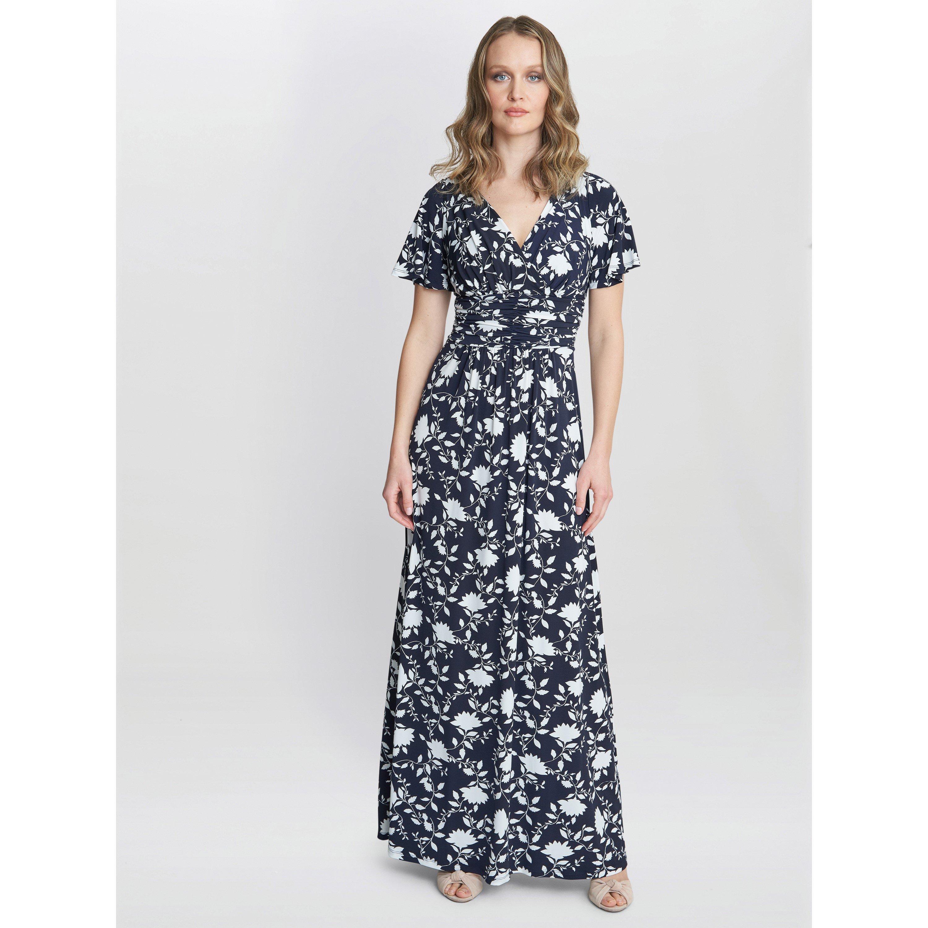 Navy / White - Gina Bacconi - Women's Faye Jersey Party Maxi Dress - 1