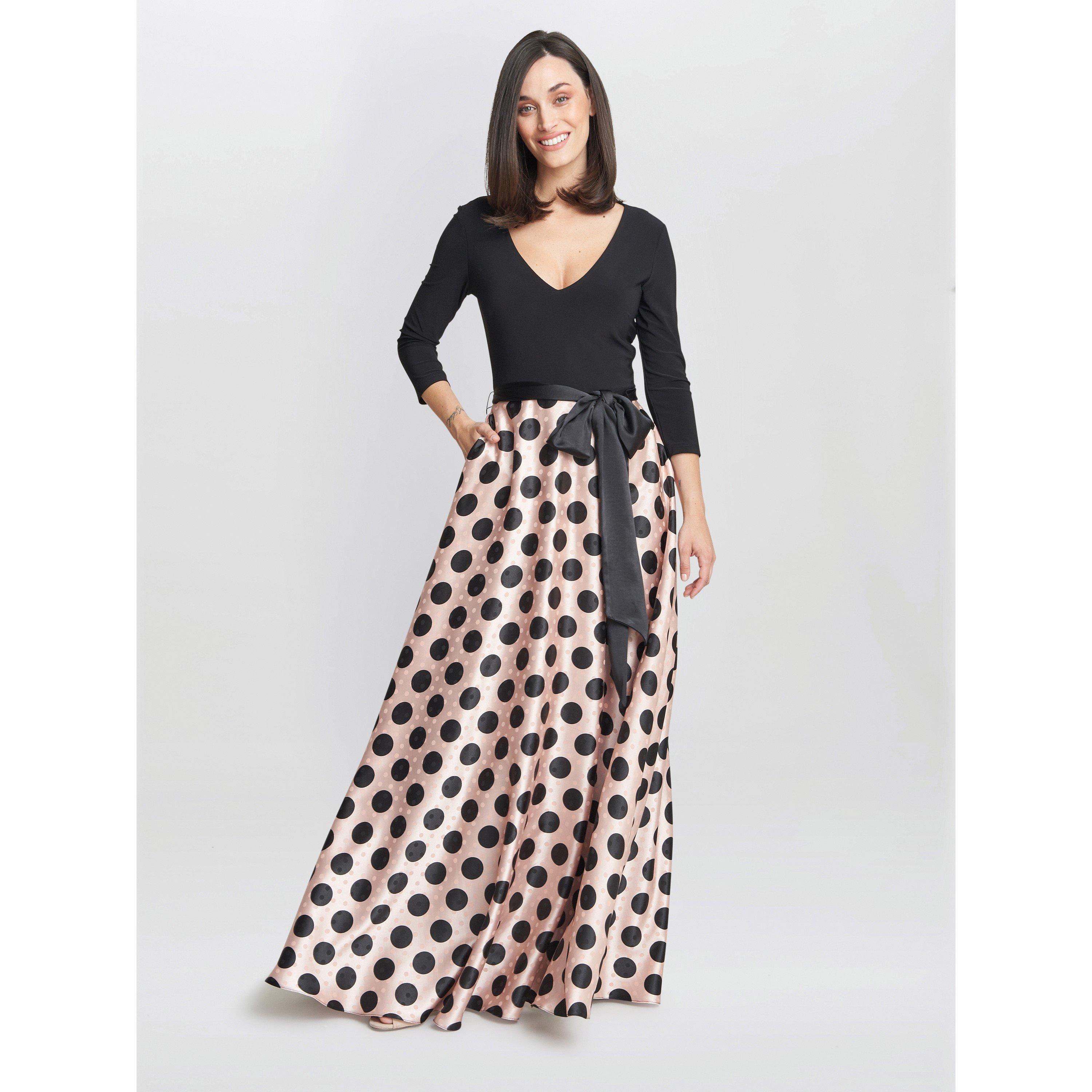 Pink / Black - Gina Bacconi - Esther Spot Print Satin And Jersey Dress - 1