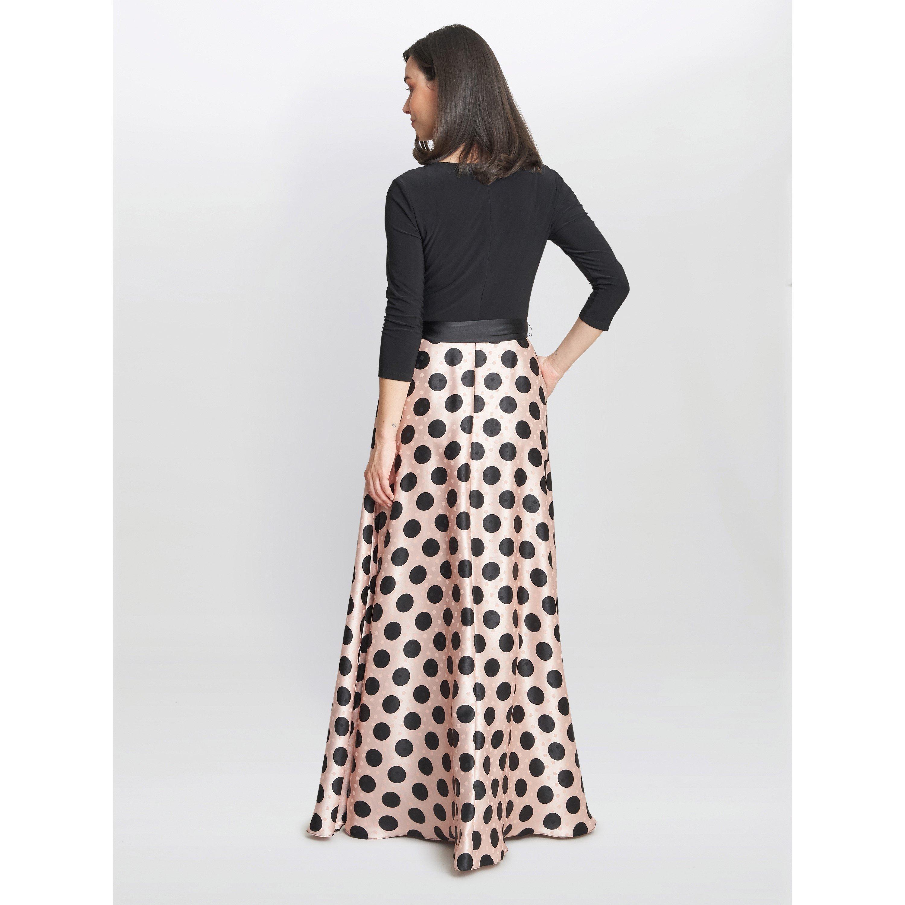 Pink / Black - Gina Bacconi - Esther Spot Print Satin And Jersey Dress - 2