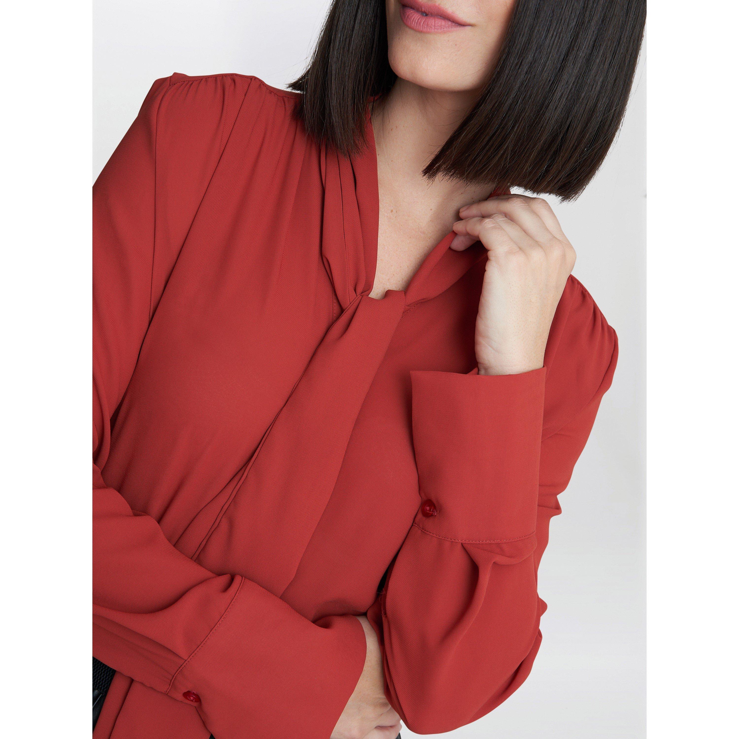 Rust - Gina Bacconi - Shelby Pussy Bow Blouse - 3