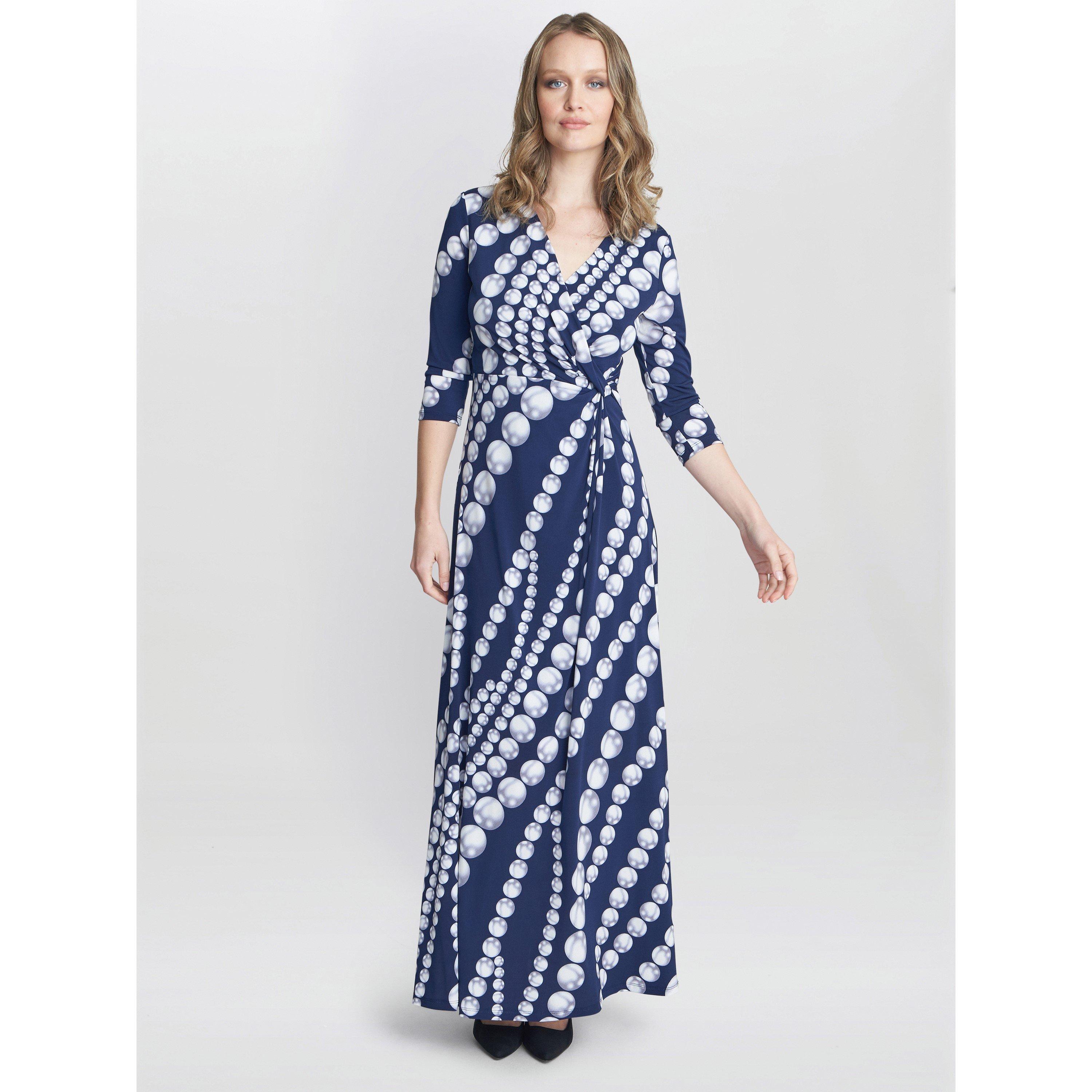 Navy / Pearl - Gina Bacconi - Carly Jersey Wrap Maxi Dress - 1