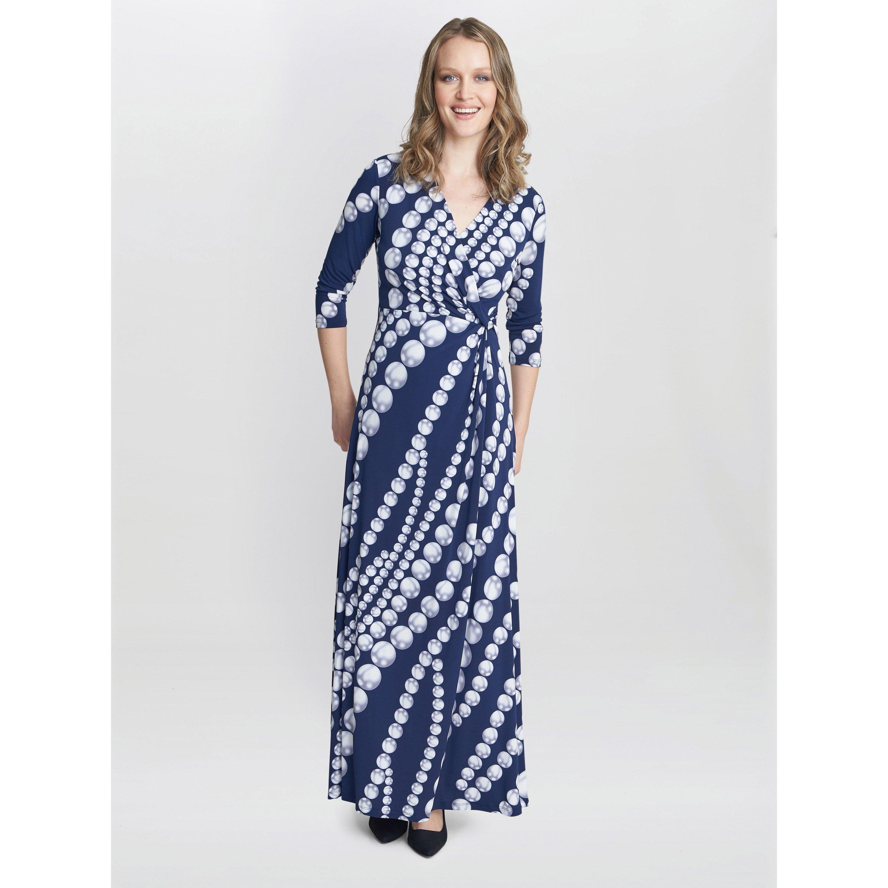 Navy / Pearl - Gina Bacconi - Carly Jersey Wrap Maxi Dress - 3