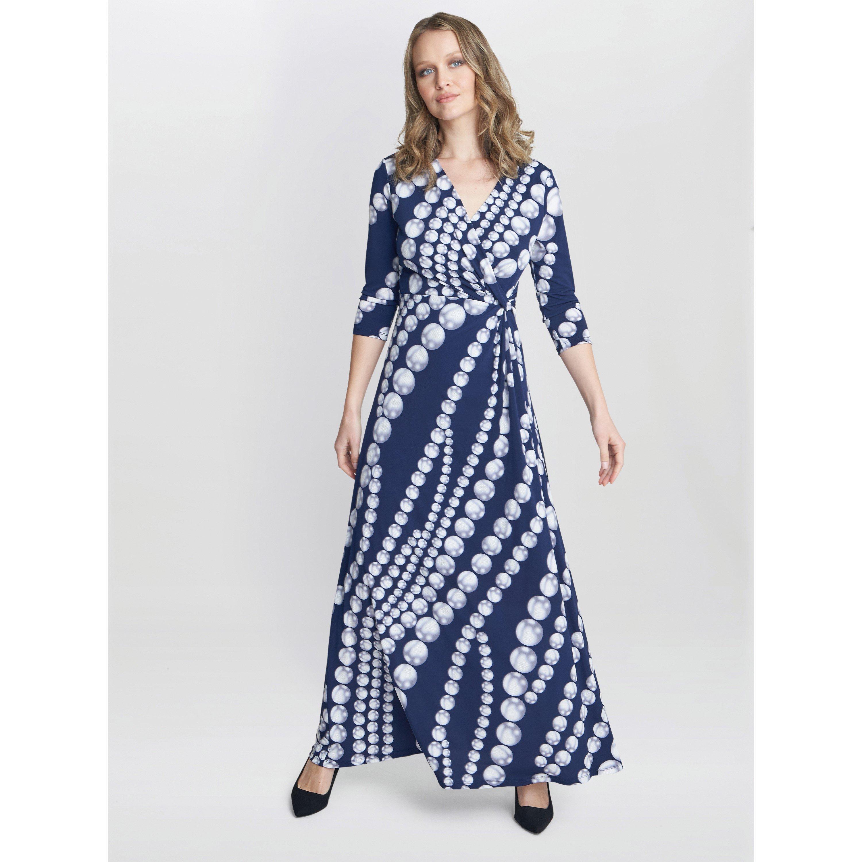Navy / Pearl - Gina Bacconi - Carly Jersey Wrap Maxi Dress - 5