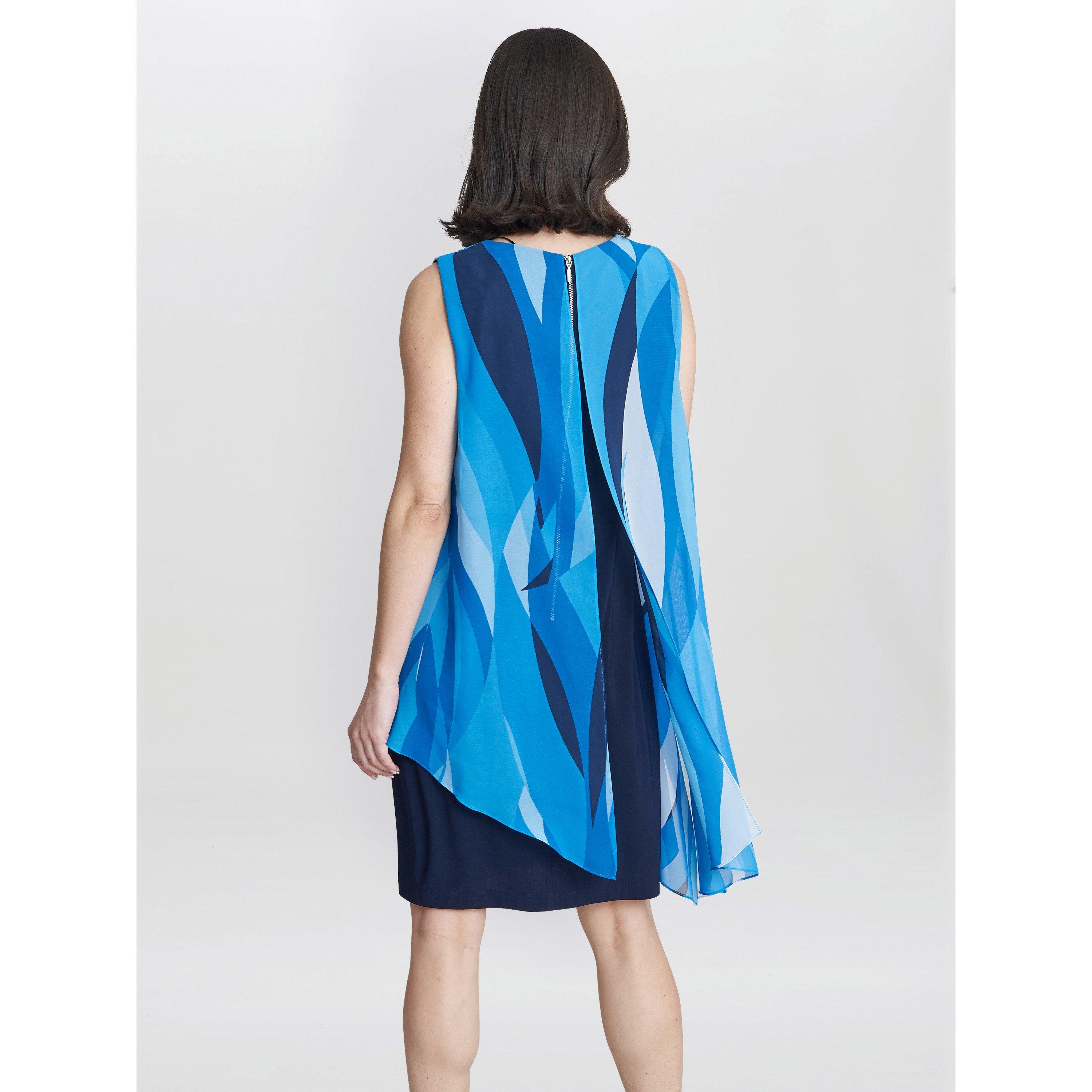 Navy / Multi - Gina Bacconi - Edie Printed Asymmetric Overlay Dress - 2