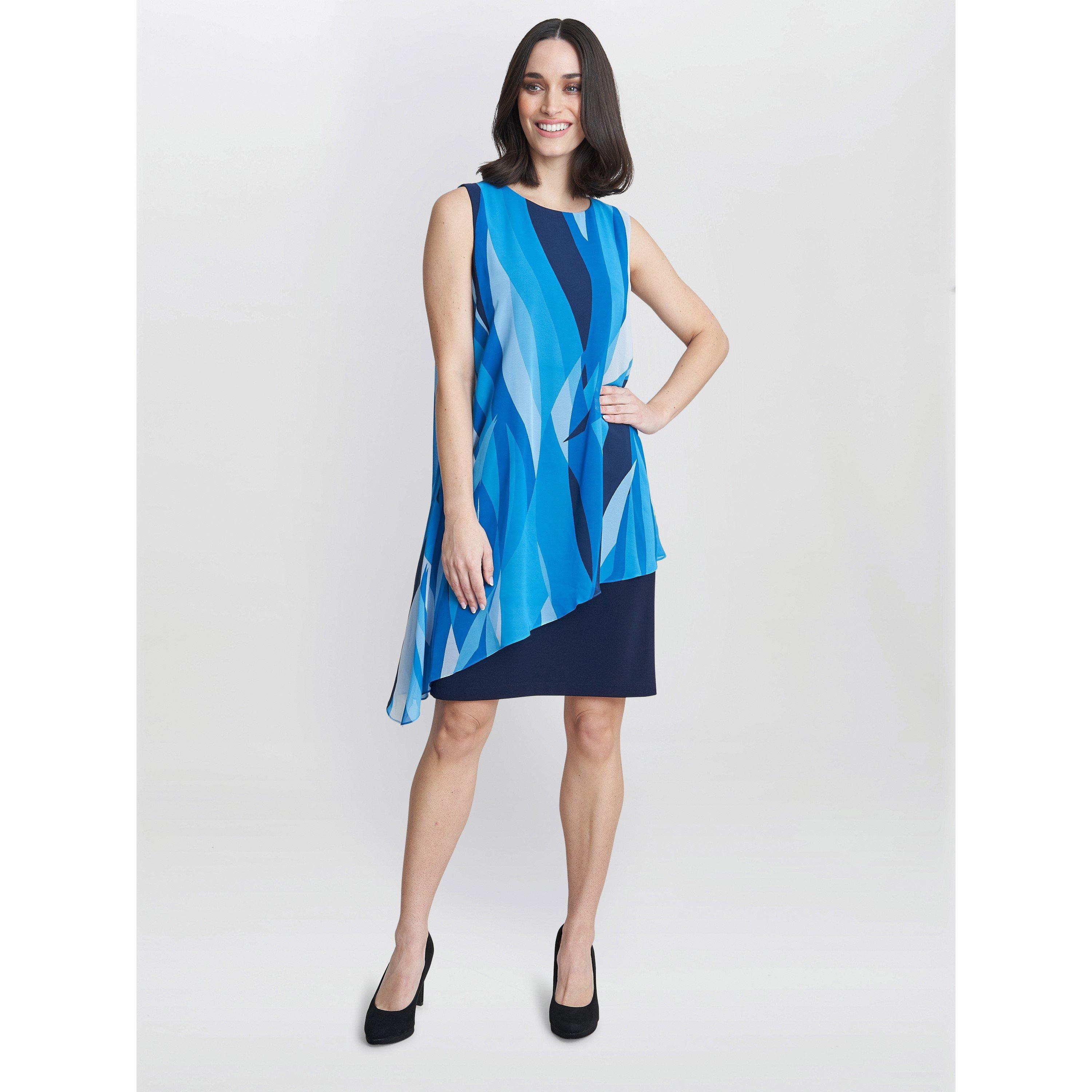 Navy / Multi - Gina Bacconi - Edie Printed Asymmetric Overlay Dress - 3