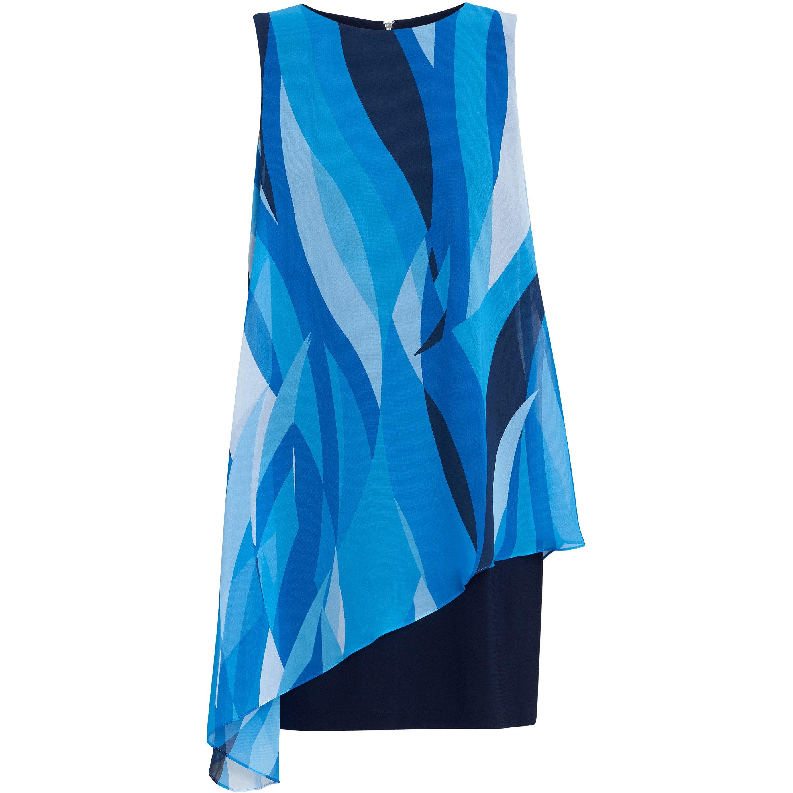 Navy / Multi - Gina Bacconi - Edie Printed Asymmetric Overlay Dress - 4