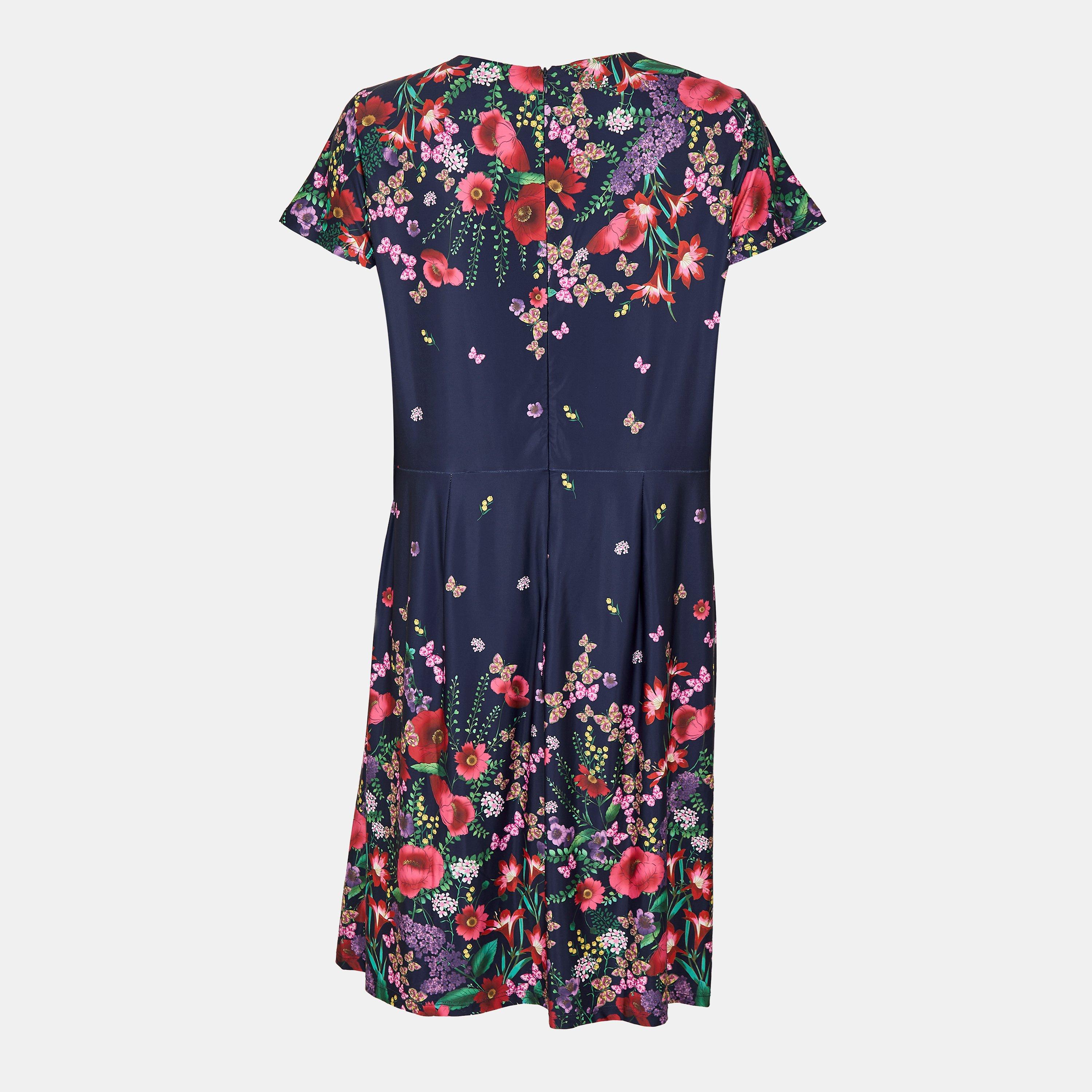 Navy - Yumi - Navy Floral Ruched Bodycon Dress - 2
